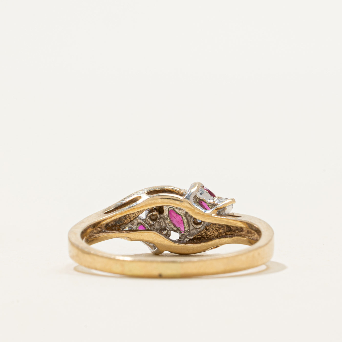 Marquise Cut Ruby & Diamond Waterfall Bypass Ring | 0.27ctw, 0.06ctw | SZ 8