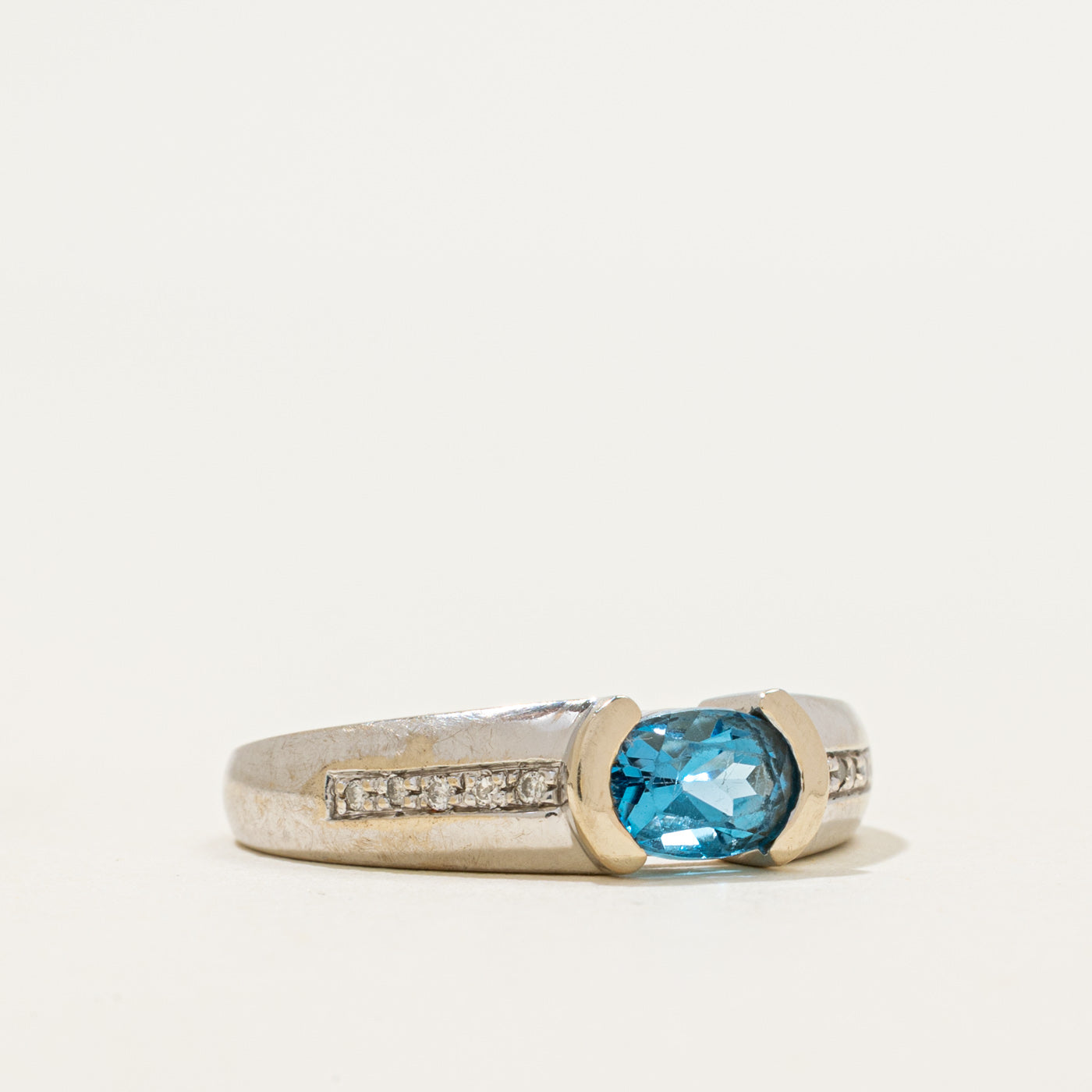 East West Blue Topaz & Diamond Ring | 0.70ct, 0.05ctw | SZ 6.5