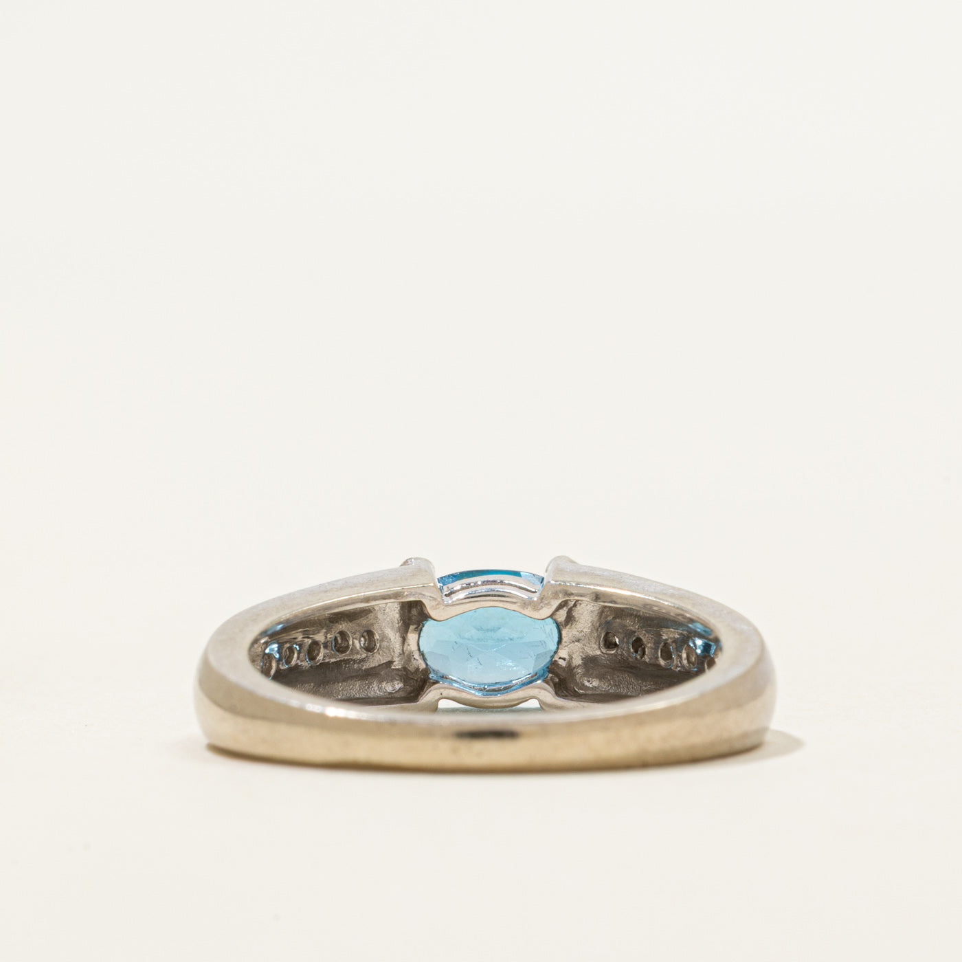 East West Blue Topaz & Diamond Ring | 0.70ct, 0.05ctw | SZ 6.5