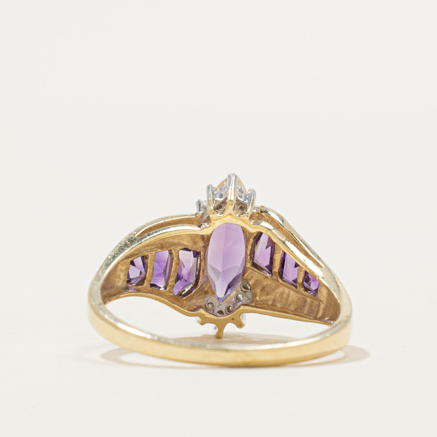 Marquise Cut Amethyst & Diamond Cocktail Ring | 1.50ctw, 0.05ctw | SZ 8.25