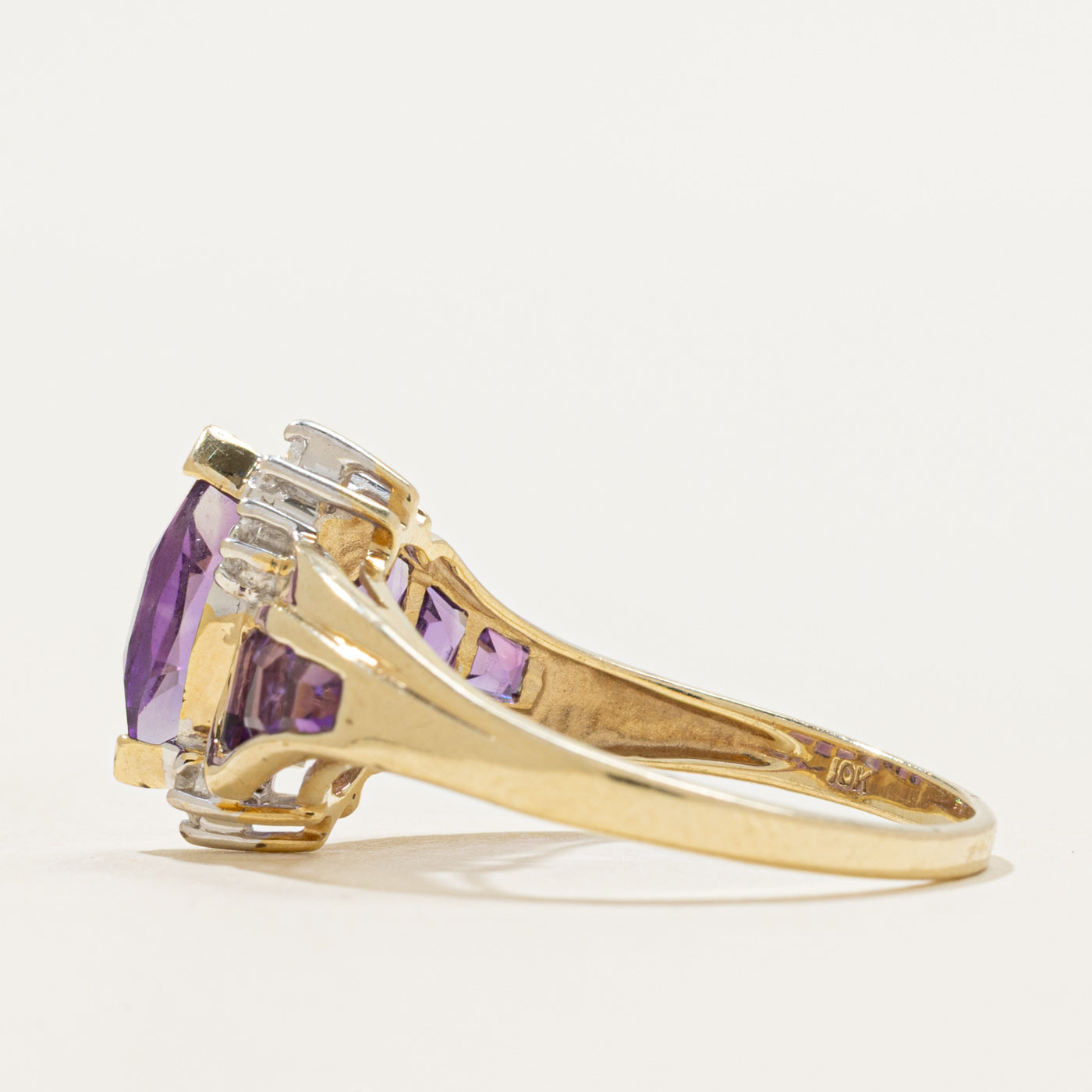Marquise Cut Amethyst & Diamond Cocktail Ring | 1.50ctw, 0.05ctw | SZ 8.25
