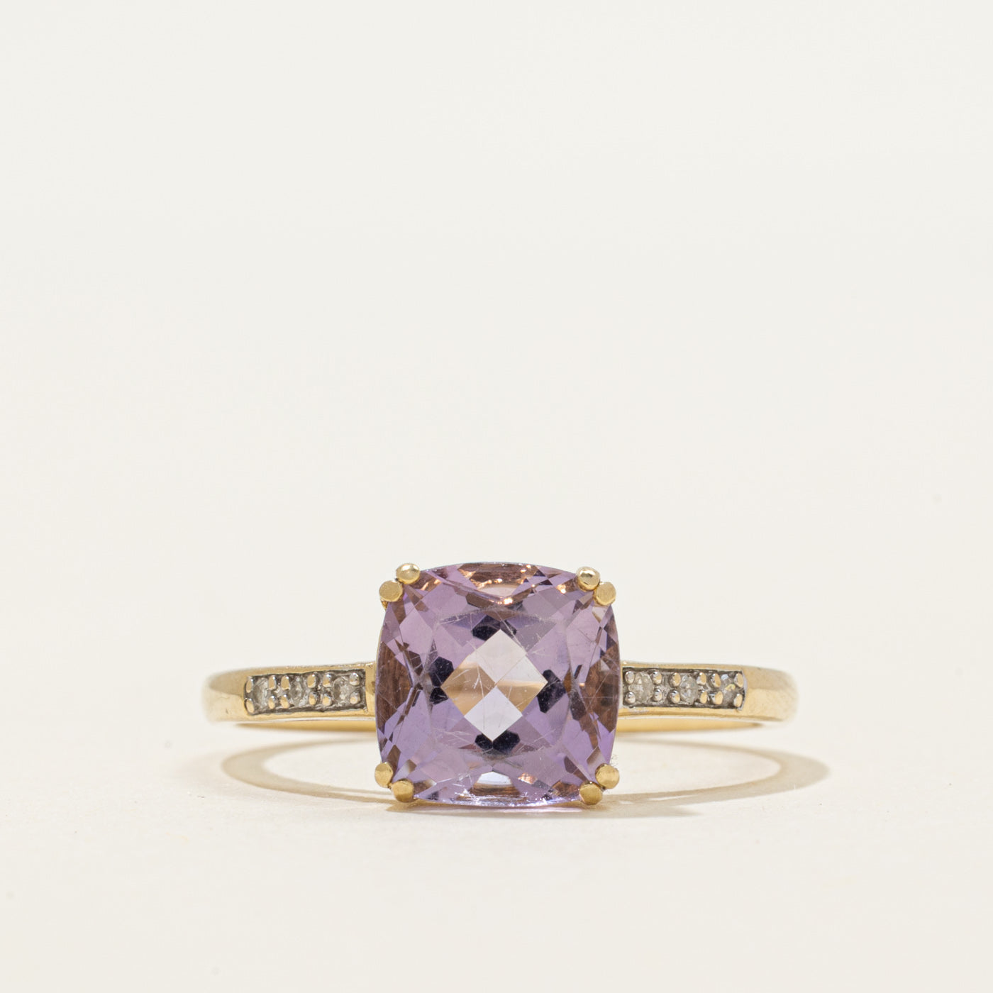 Cushion Cut Amethyst & Diamond Ring | 2.25ct, 0.02ctw | SZ 7.5