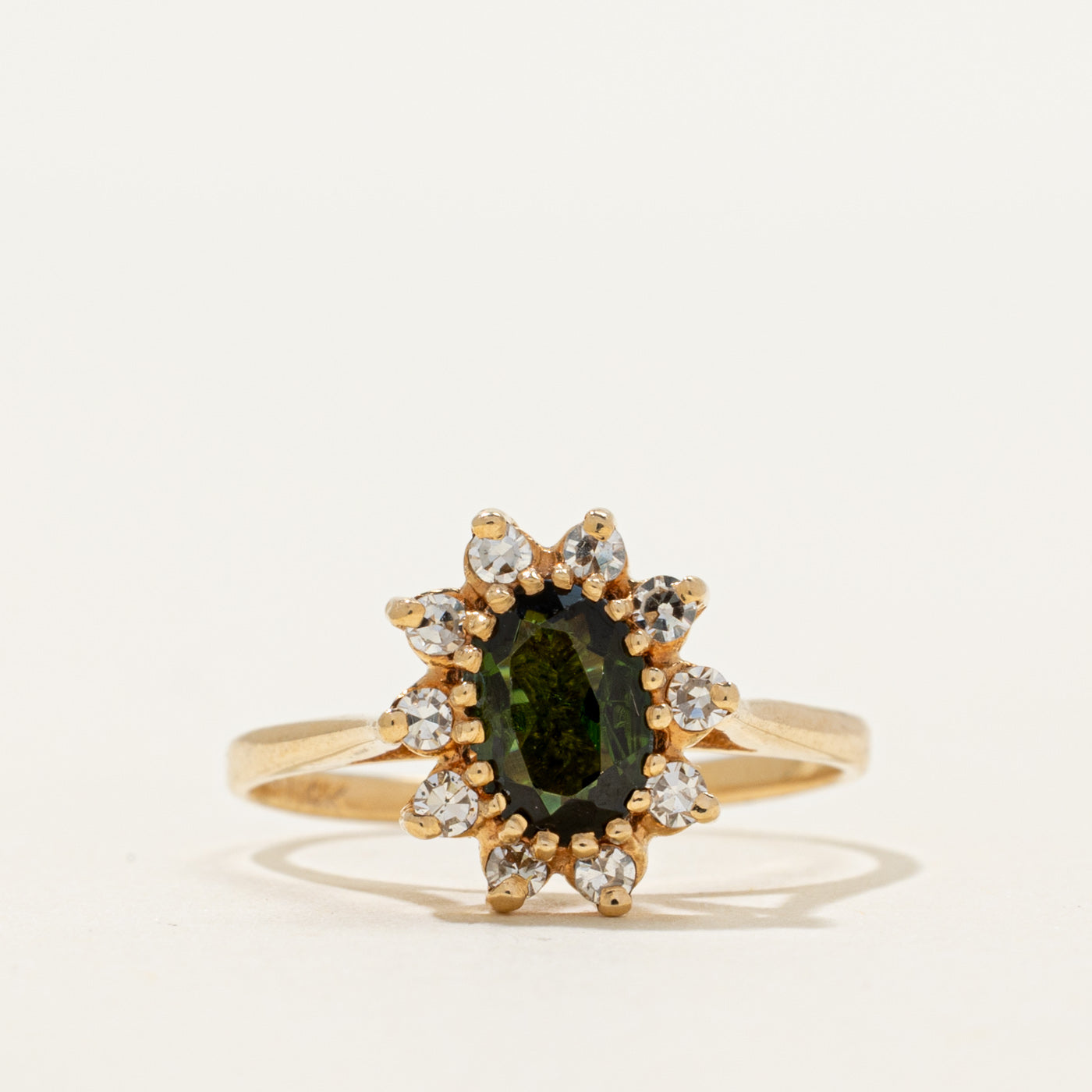 Oval Cut Tourmaline & Diamond Petal Ring | 0.44ct, 0.20ctw | SZ 5.5