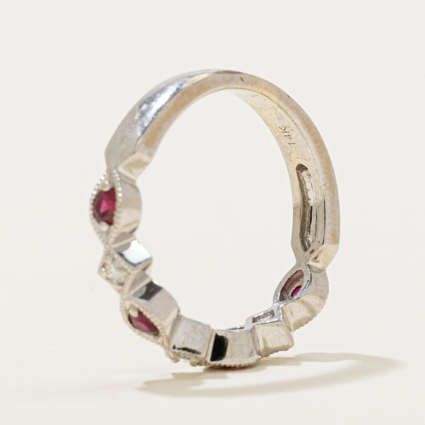 Semi-Eternity Ruby & Diamond Milgrained Ring | 0.18ctw, 0.06ctw | SZ 4.25