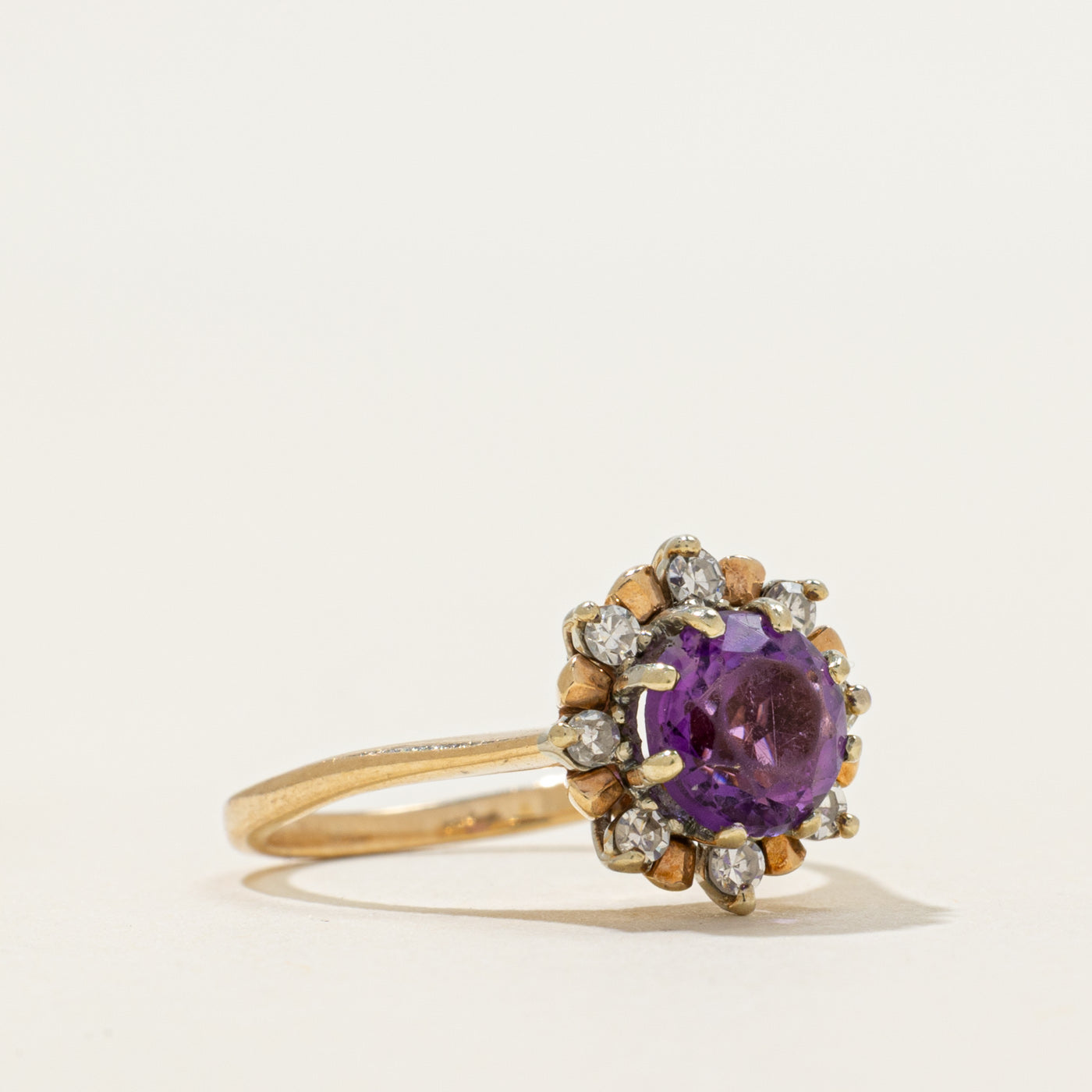 Yellow Gold Amethyst & Diamond Ring | 0.90ct, 0.12ctw | SZ 4.25
