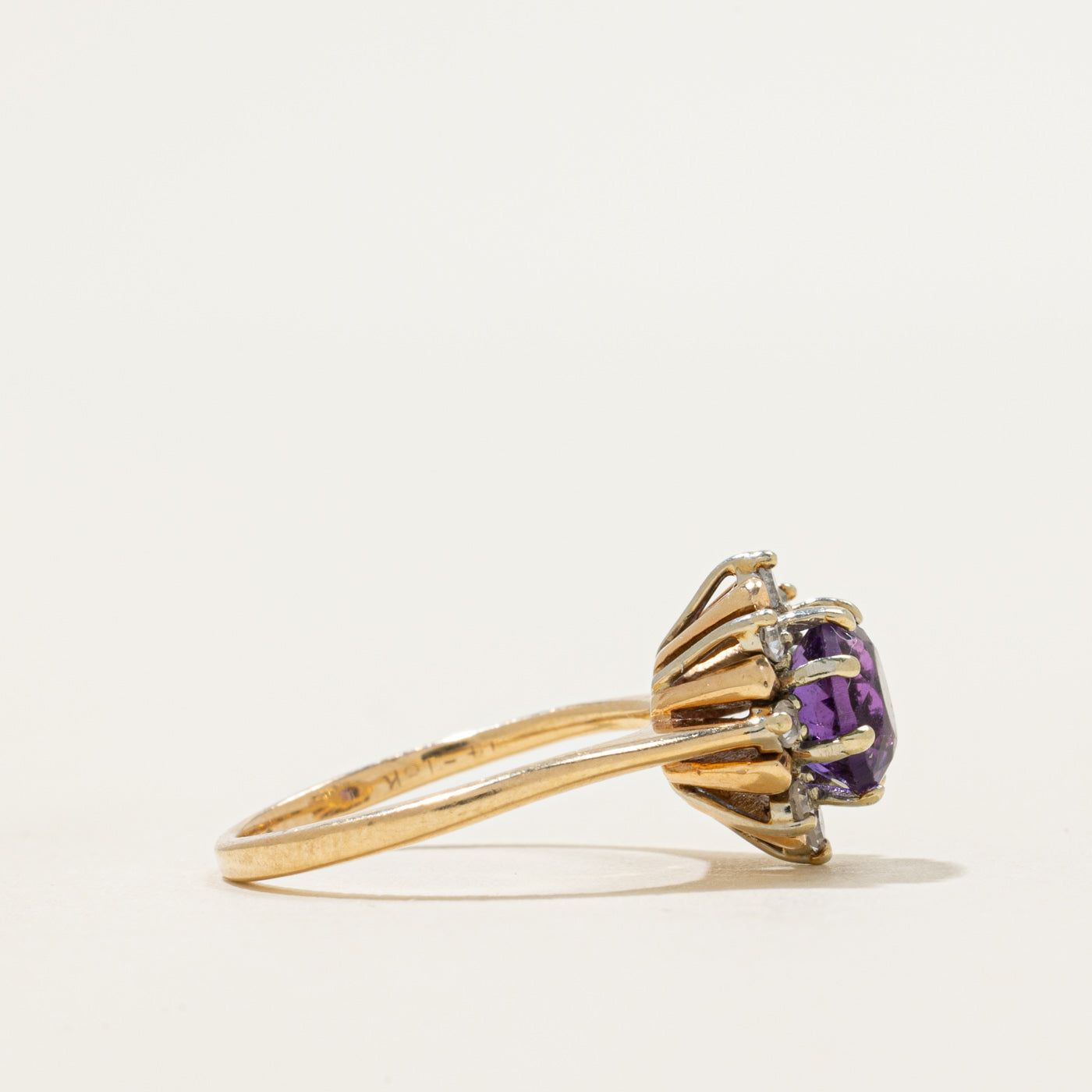 Yellow Gold Amethyst & Diamond Ring | 0.90ct, 0.12ctw | SZ 4.25