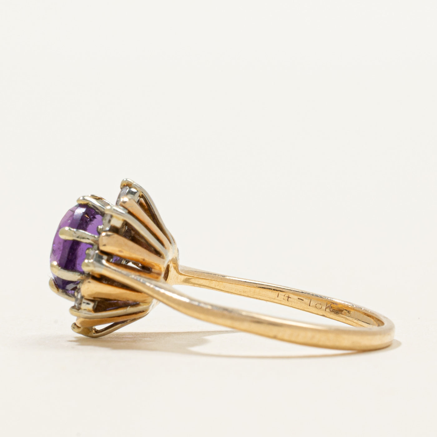 Yellow Gold Amethyst & Diamond Ring | 0.90ct, 0.12ctw | SZ 4.25