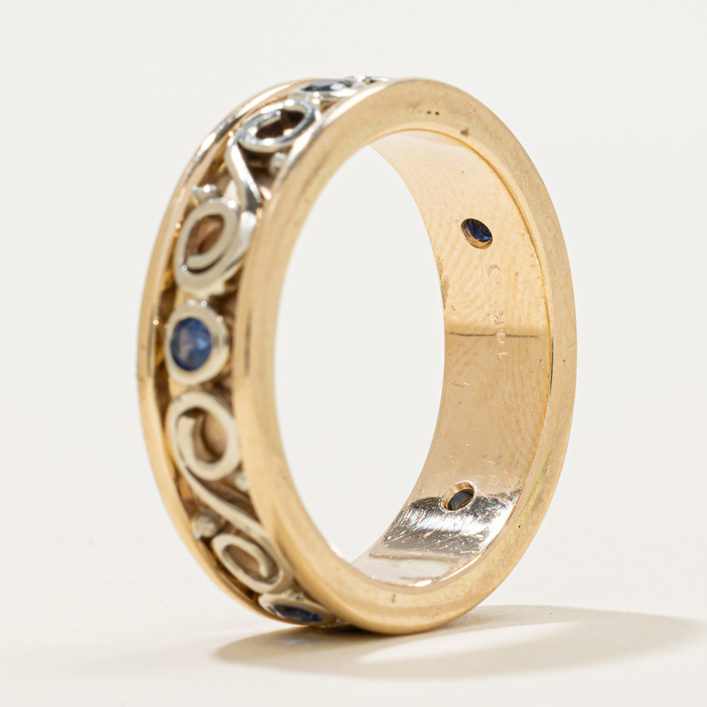 Two Tone Eternity Sapphire Scrollwork Band | 0.35ctw | 6.35mm | SZ 9.5