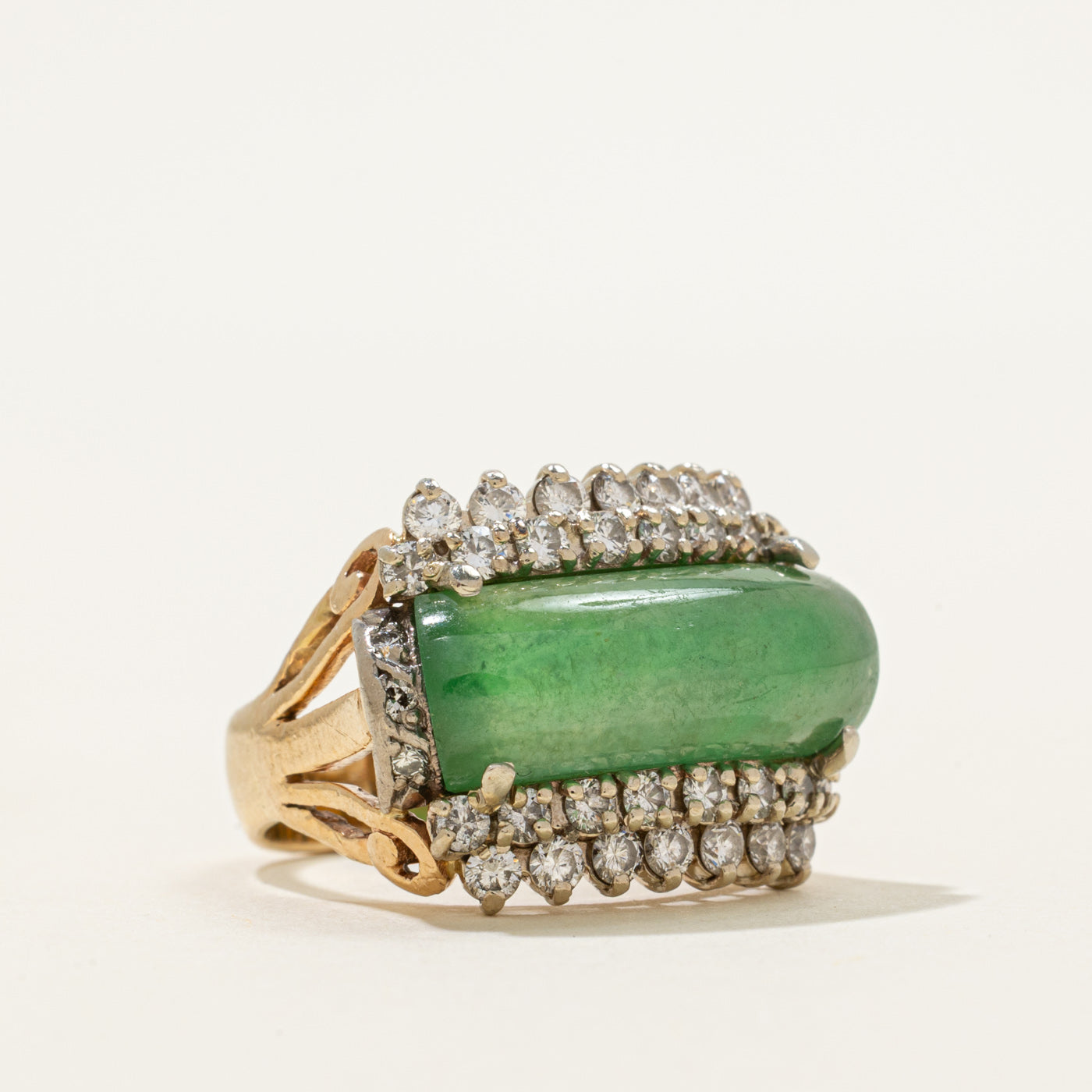 East West Jadeite & Diamond Cocktail Ring | 6.20ct, 0.90ctw | SZ 5