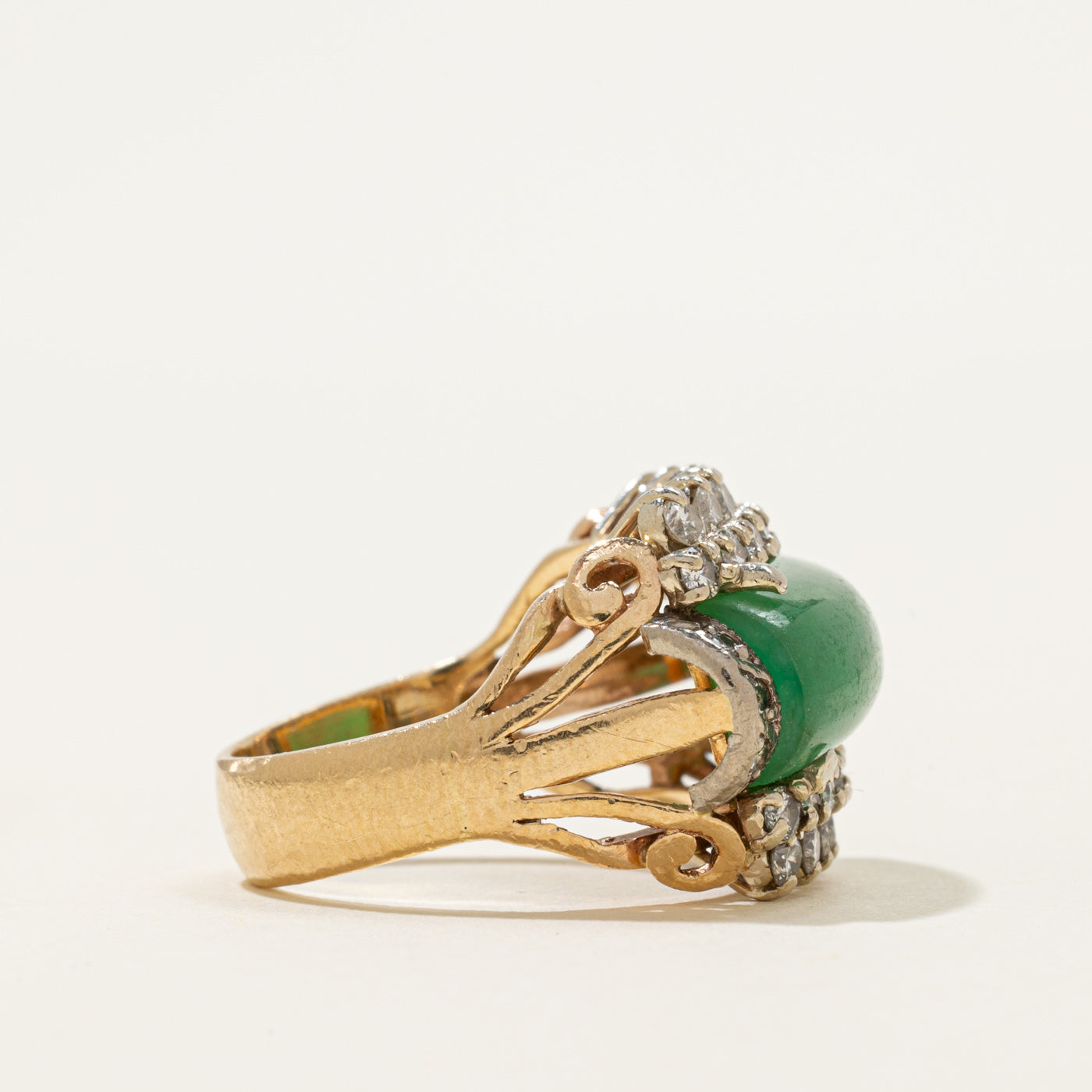 East West Jadeite & Diamond Cocktail Ring | 6.20ct, 0.90ctw | SZ 5