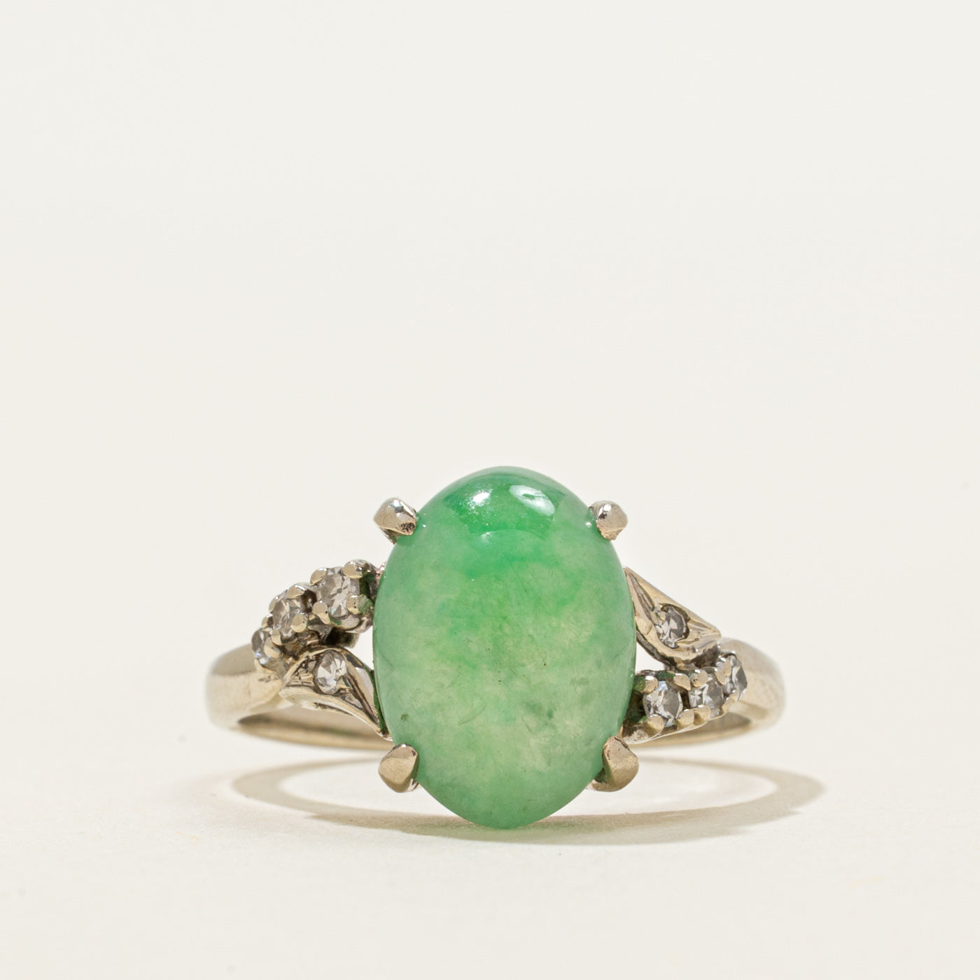 Oval Cabochon Jadeite & Diamond Ring | 4.33ct, 0.08ctw | SZ 5.25