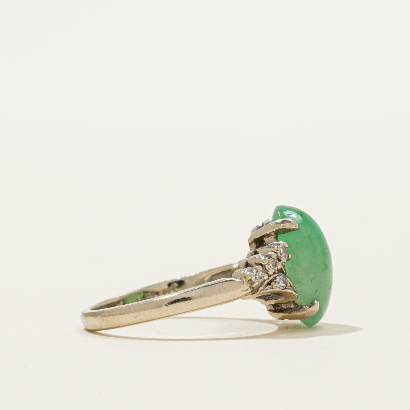 Oval Cabochon Jadeite & Diamond Ring | 4.33ct, 0.08ctw | SZ 5.25