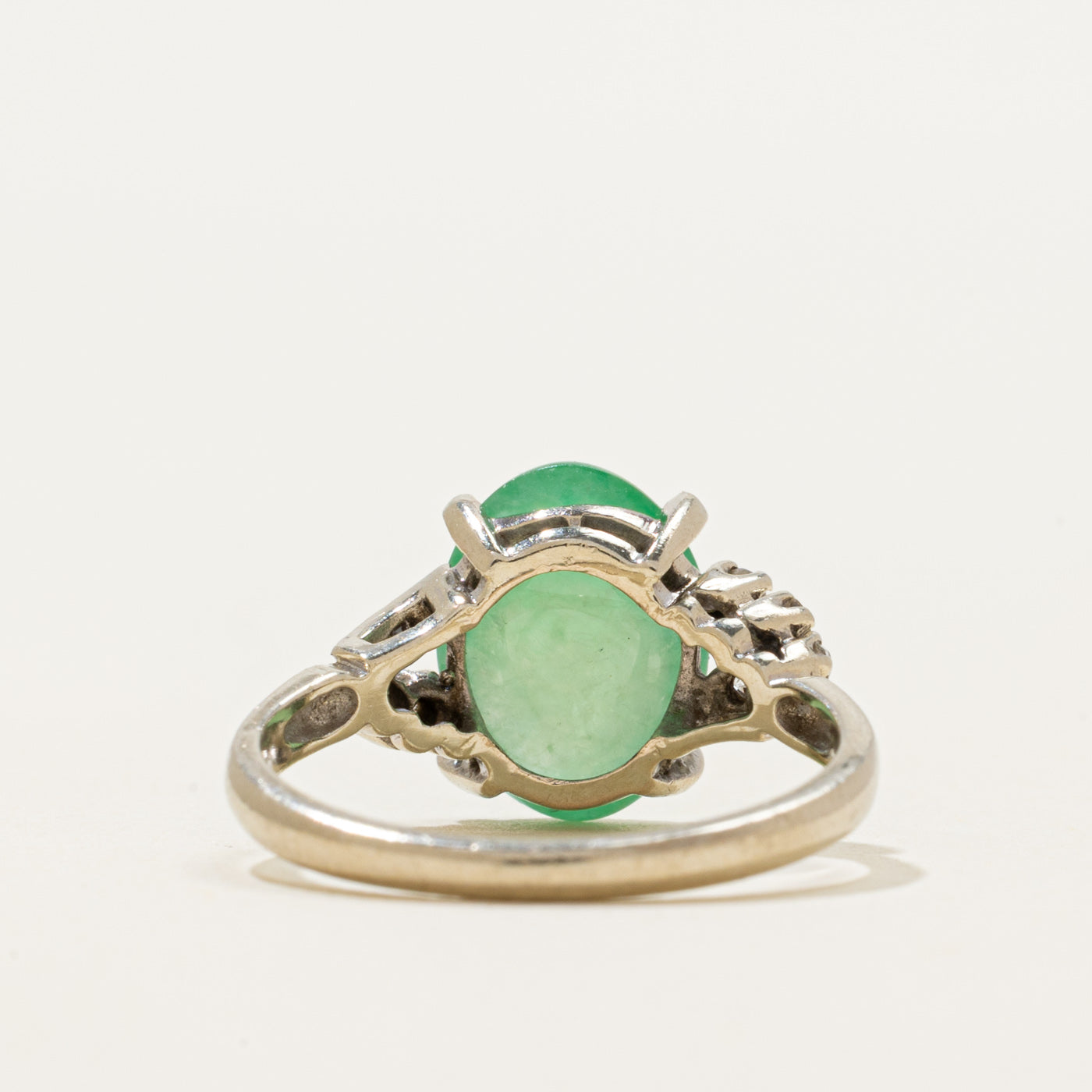 Oval Cabochon Jadeite & Diamond Ring | 4.33ct, 0.08ctw | SZ 5.25