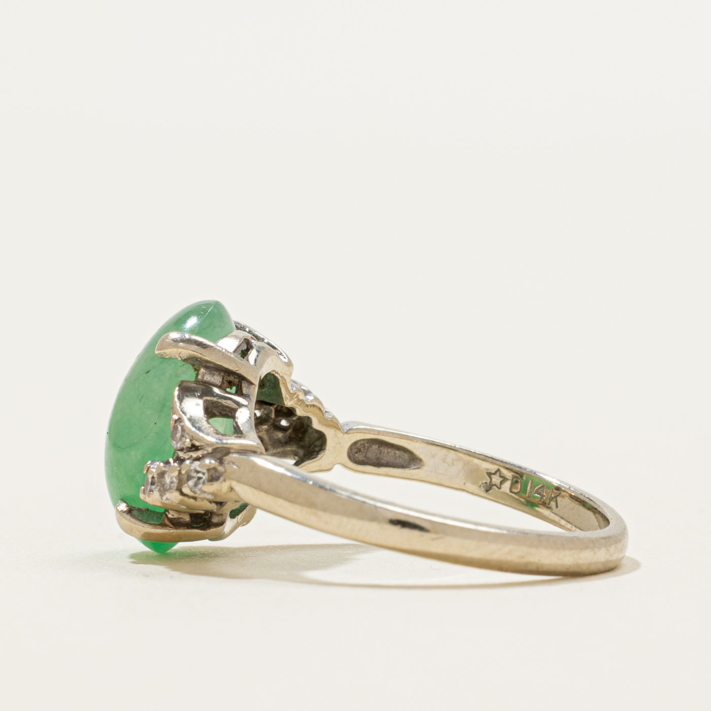 Oval Cabochon Jadeite & Diamond Ring | 4.33ct, 0.08ctw | SZ 5.25