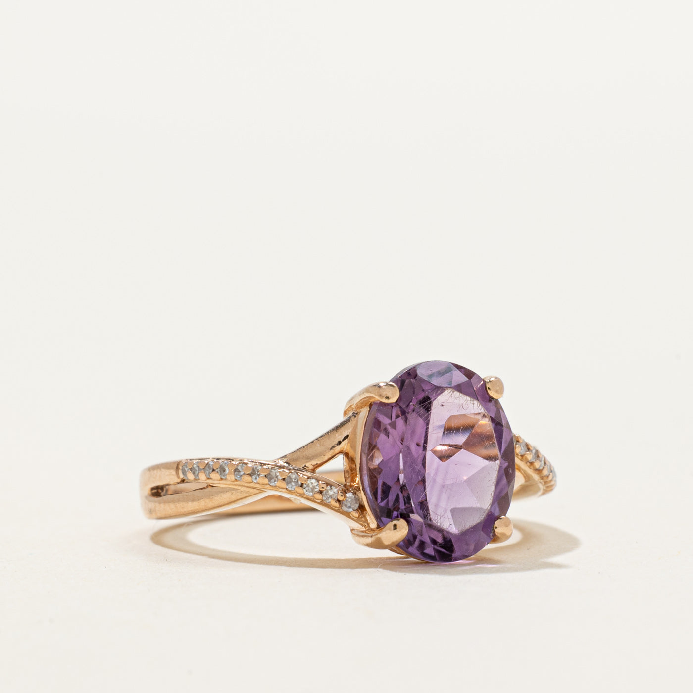 Oval Cut Amethyst & Diamond Cross Over Ring | 2.65ct, 0.07ctw | SZ 7