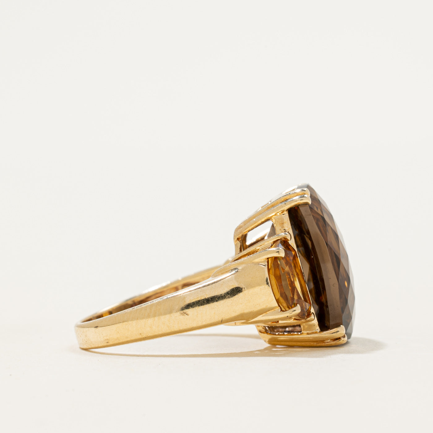 Cushion Cut Smoky Quartz & Citrine Cocktail Ring | 14.00ct, 1.64ctw | SZ 7.25