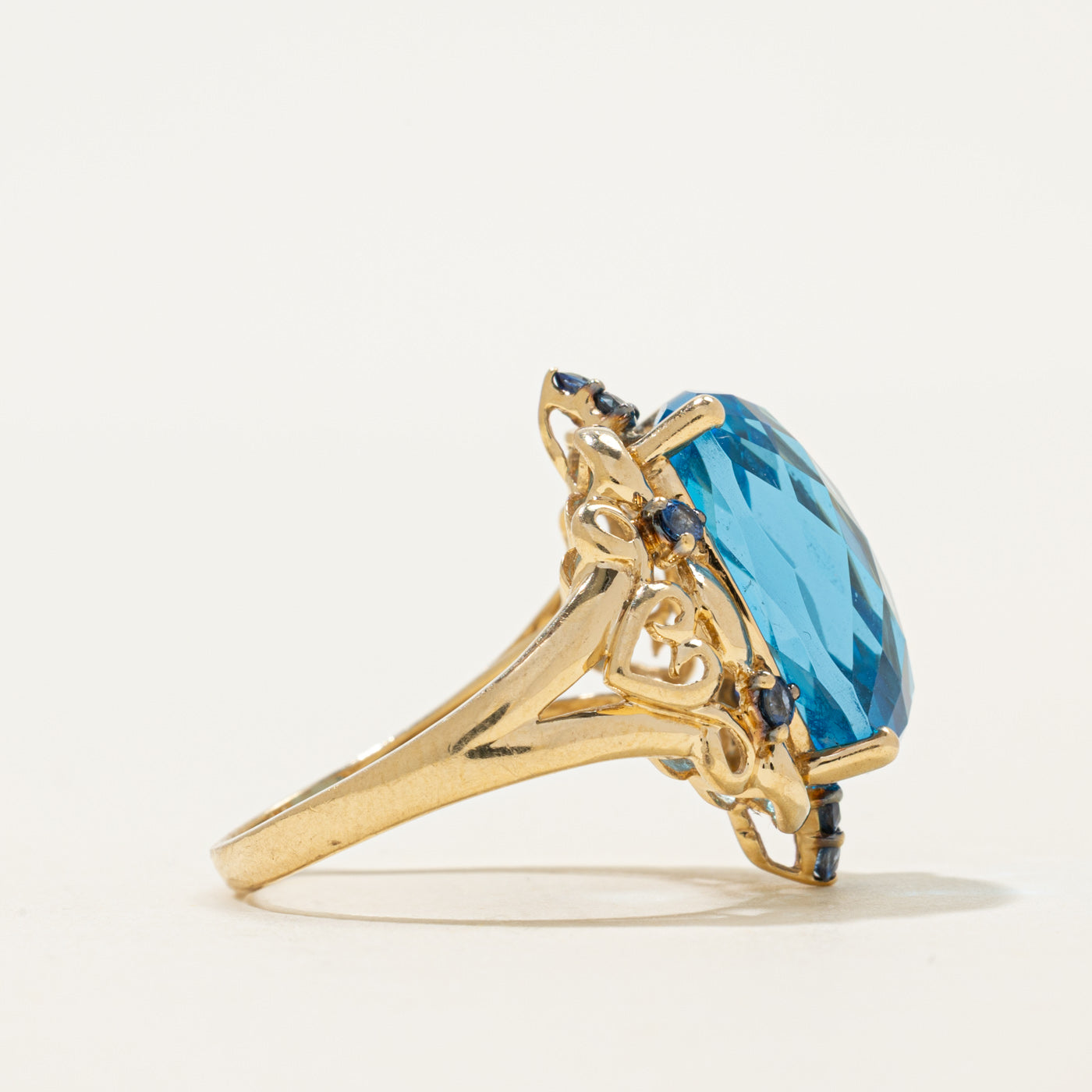 Cushion Cut Blue Topaz & Sapphire Cocktail Ring | 14.00ct, 0.38ctw | SZ 7