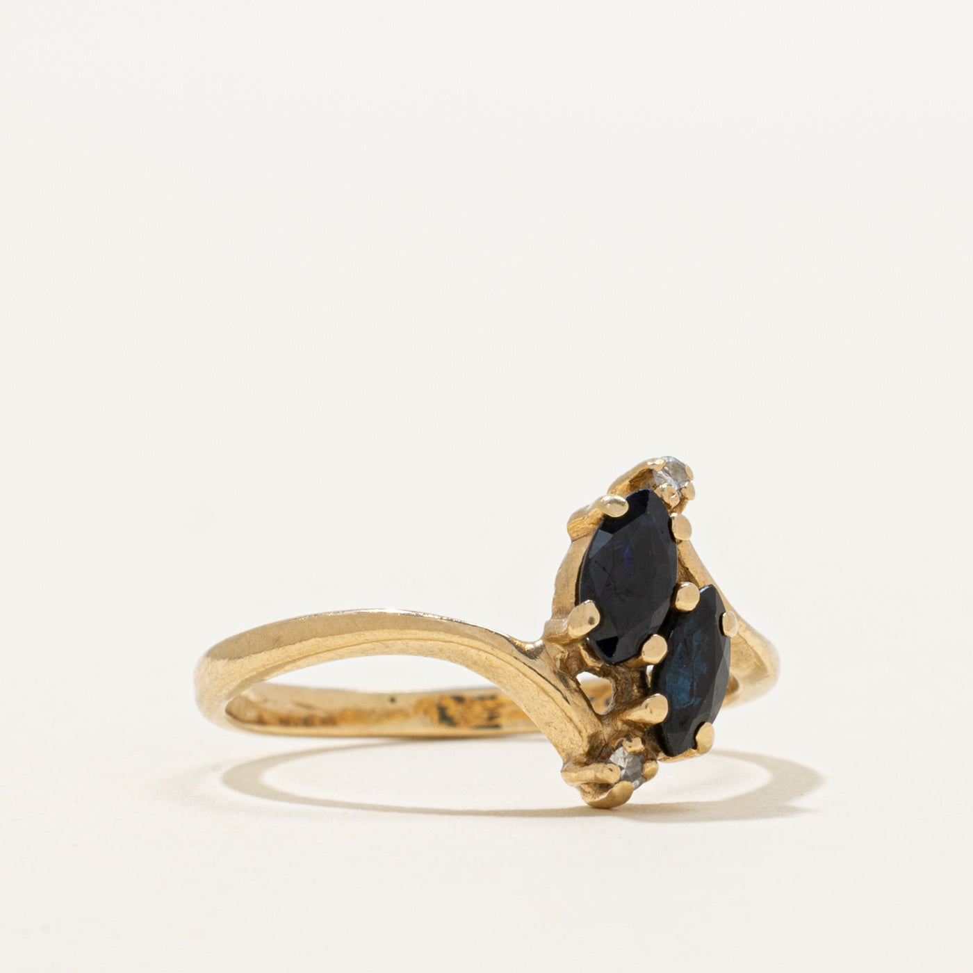 Marquise Cut Sapphire & Diamond Bypass Ring | 0.48ctw, 0.02ctw | SZ 6.25