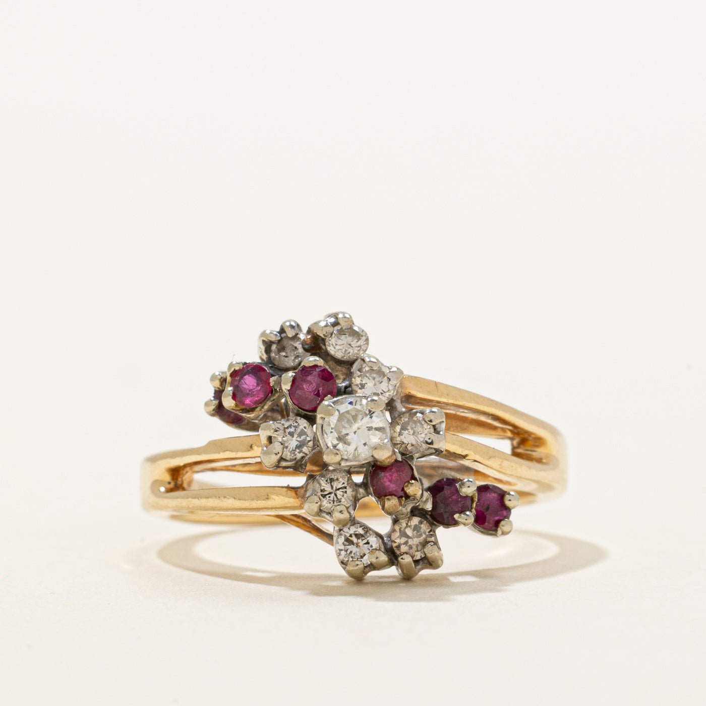 Diamond & Ruby Waterfall Cocktail Ring | 0.30ctw, 0.22ctw | SZ 8