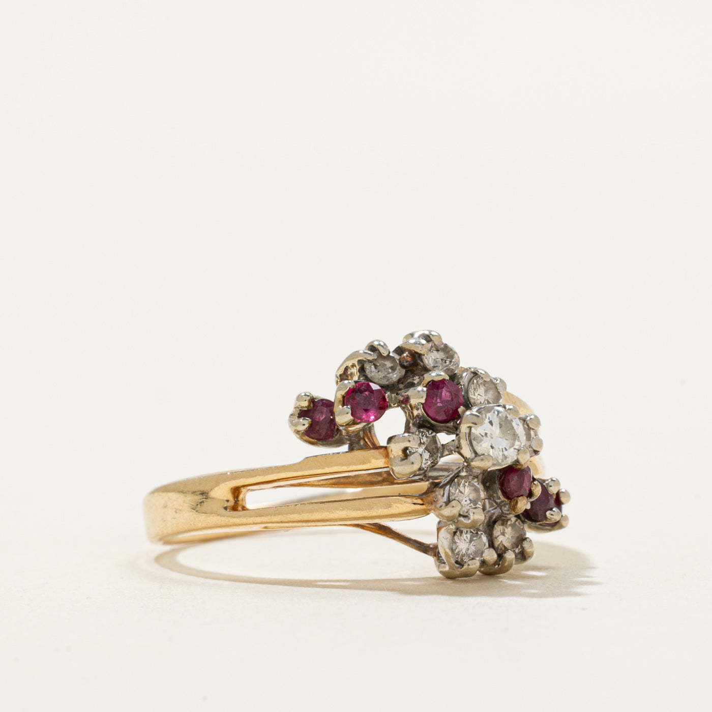 Diamond & Ruby Waterfall Cocktail Ring | 0.30ctw, 0.22ctw | SZ 8