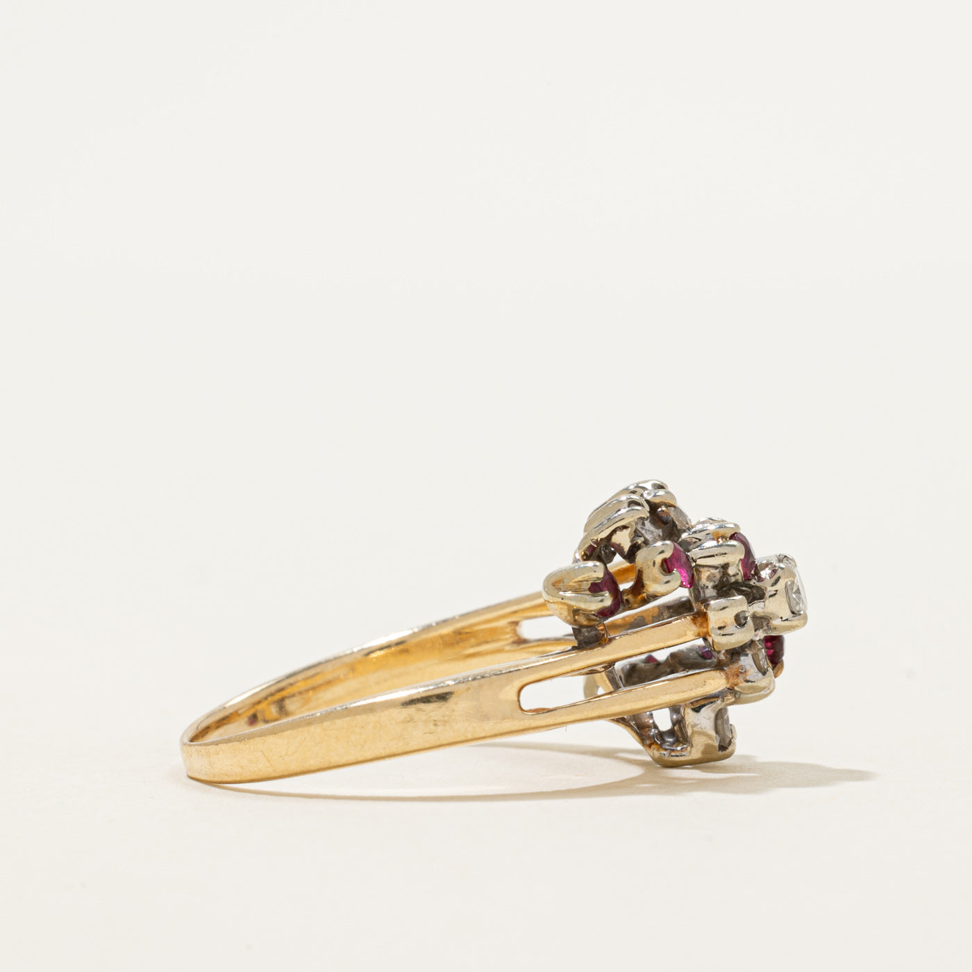 Diamond & Ruby Waterfall Cocktail Ring | 0.30ctw, 0.22ctw | SZ 8