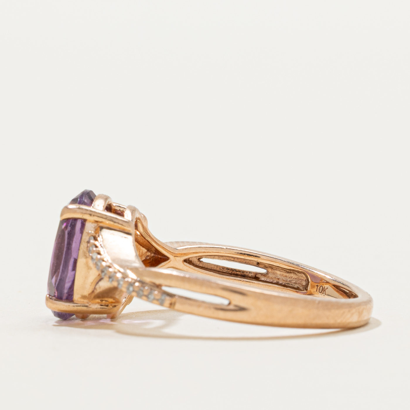 Oval Cut Amethyst & Diamond Cross Over Ring | 2.65ct, 0.07ctw | SZ 7