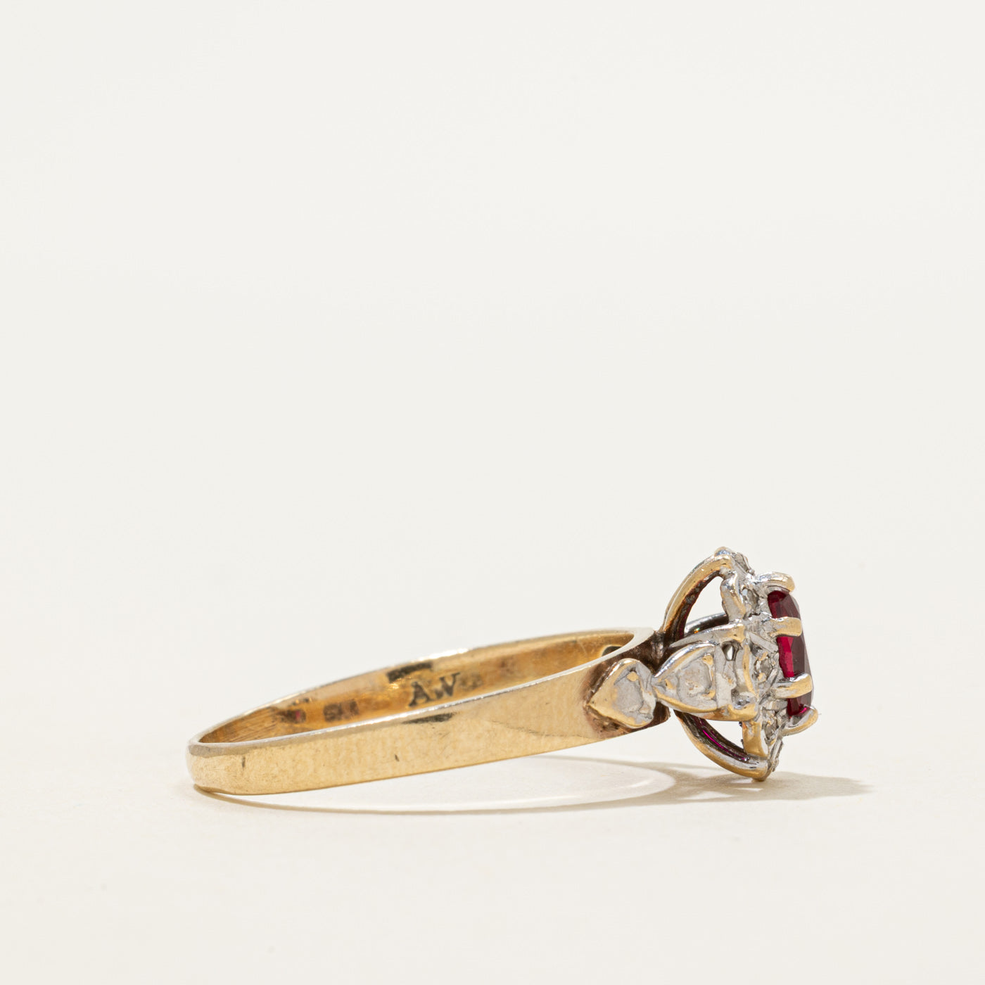 Oval Cut Synthetic Ruby & Natural Diamond Halo Ring | 0.33ct, 0.04ctw | SZ 8.75