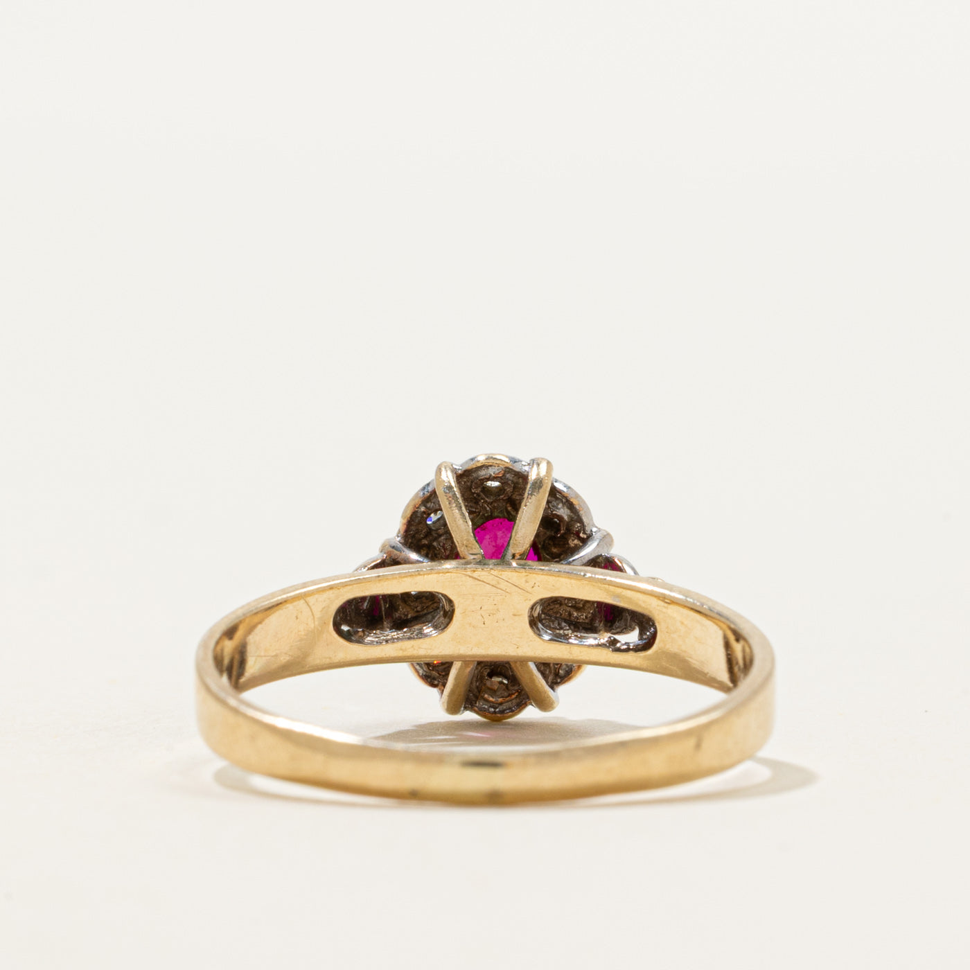 Oval Cut Synthetic Ruby & Natural Diamond Halo Ring | 0.33ct, 0.04ctw | SZ 8.75