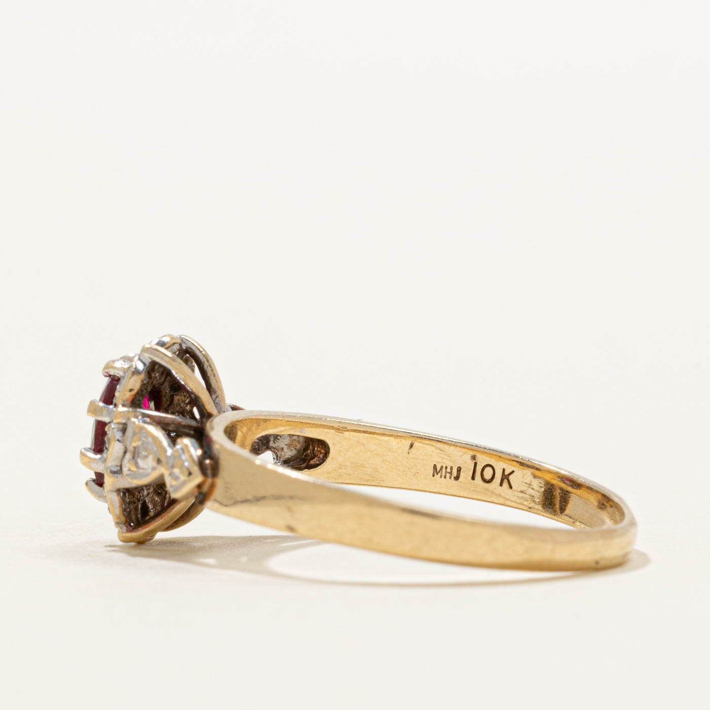 Oval Cut Synthetic Ruby & Natural Diamond Halo Ring | 0.33ct, 0.04ctw | SZ 8.75