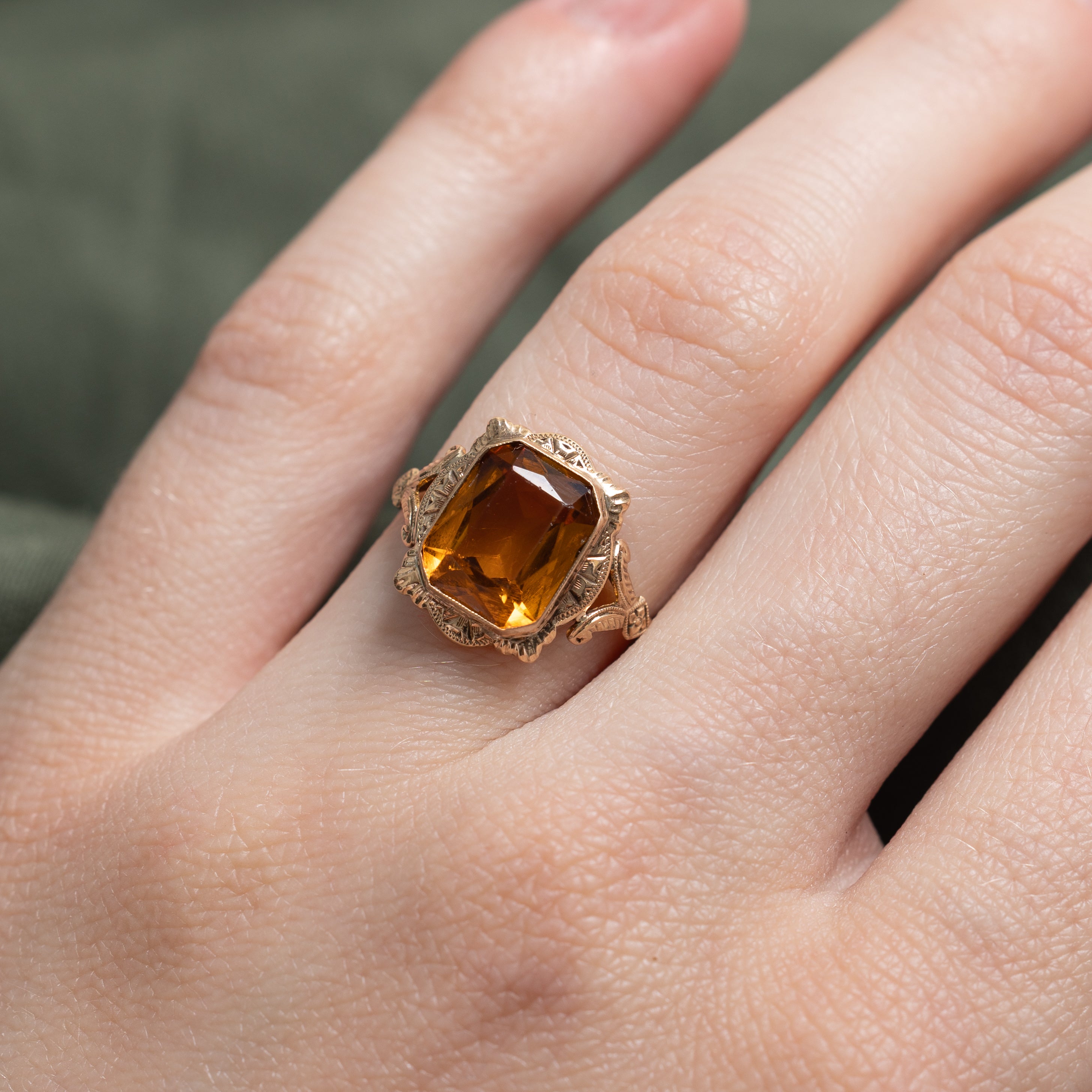 Paste Glass Engraved Ring | 3.2ct | SZ 4.25