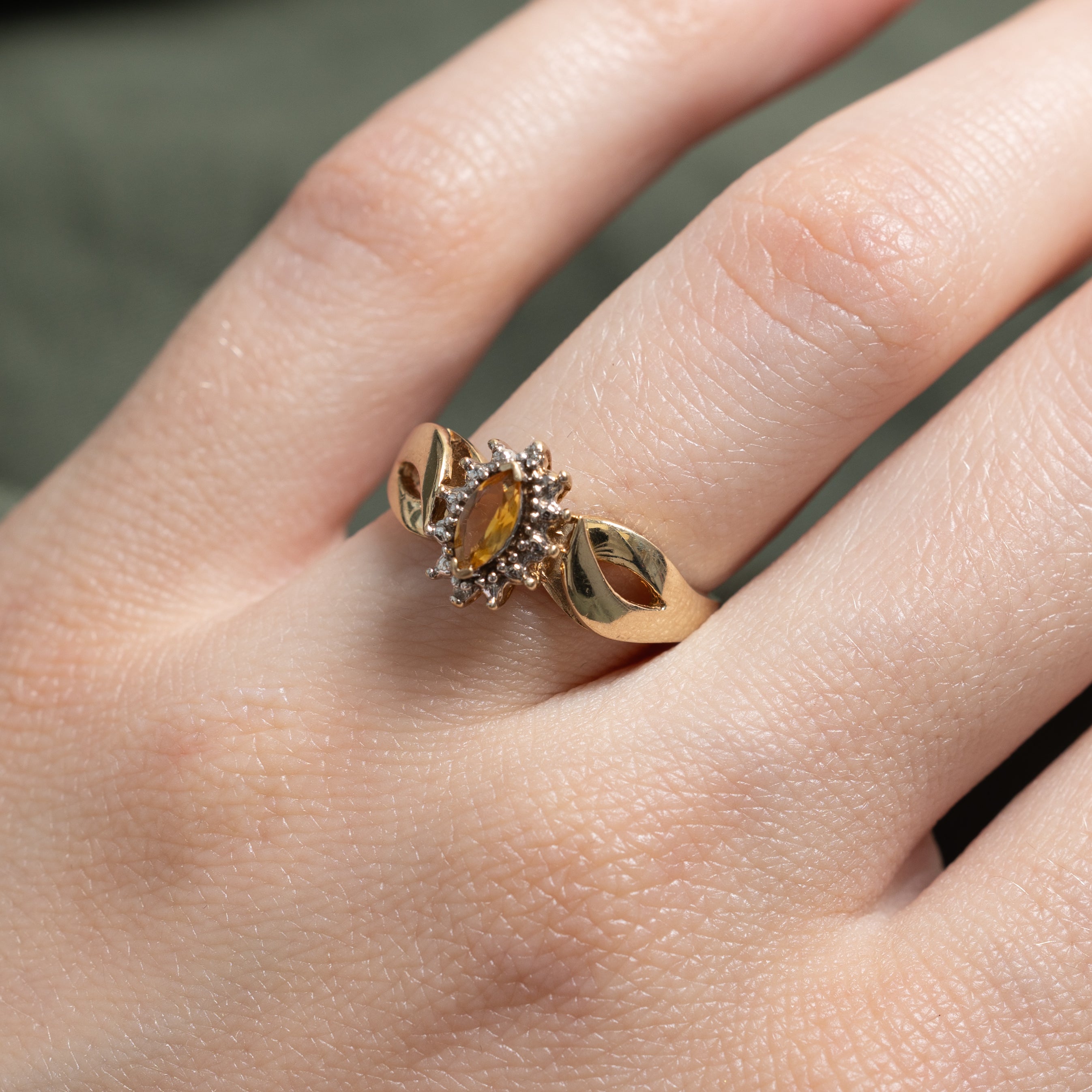 Marquise Cut Citrine & Diamond Cross Over Ring | 0.14ct, 0.01ctw | SZ 6.5