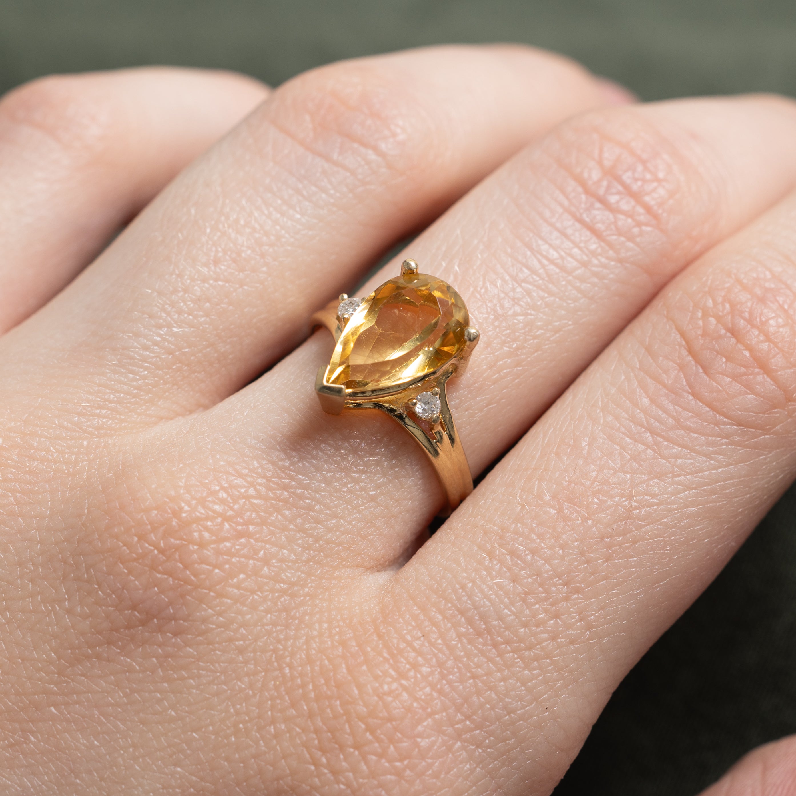 Pear Cut Citrine & Diamond Ring | 2.60ct, 0.08ctw | SZ 6.5