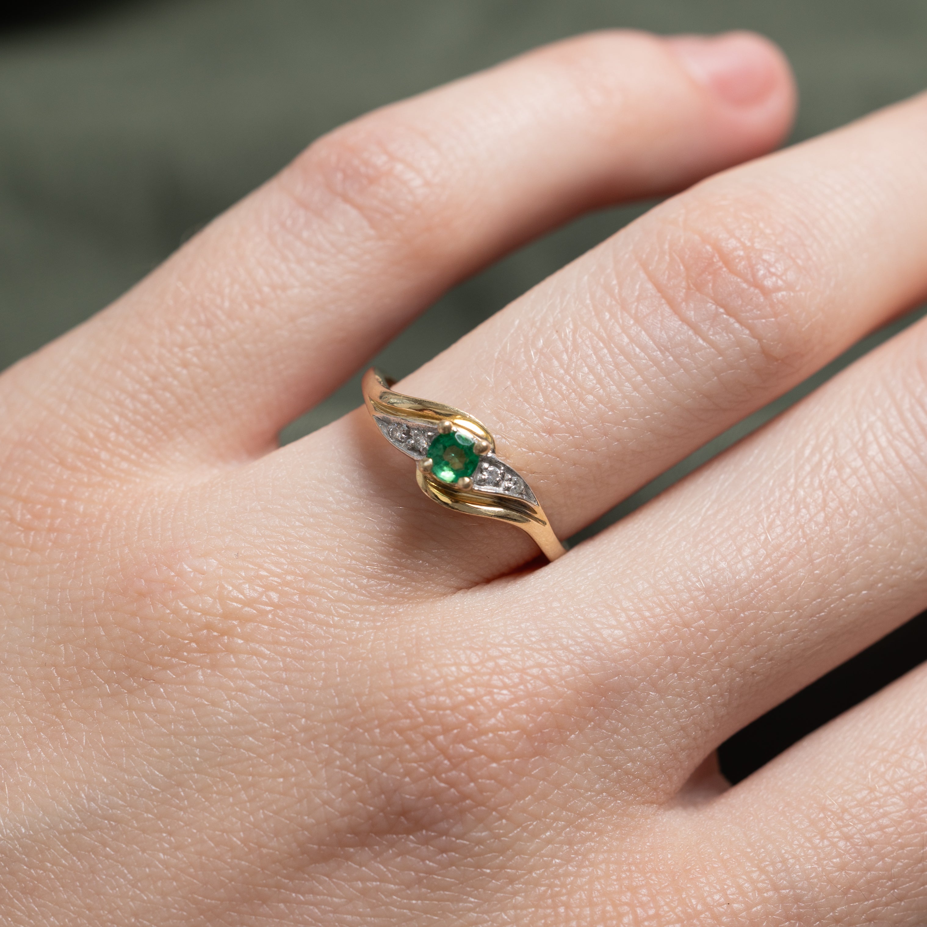 Emerald & Diamond Bypass Ring | 0.13ct, 0.02ctw | SZ 6