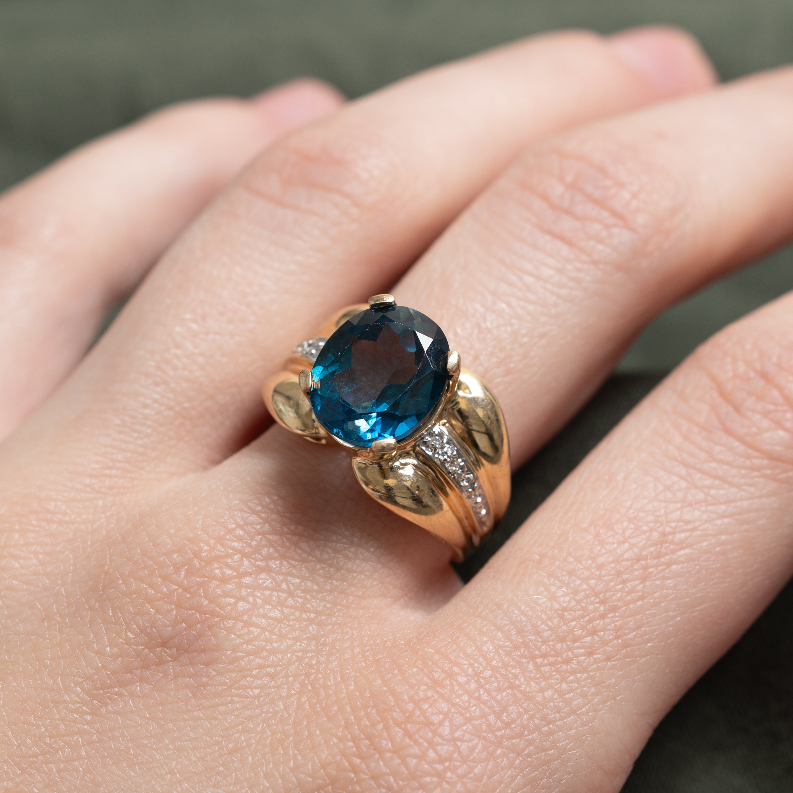 London Blue Topaz & Diamond Cocktail Ring | 5.60ct | 0.03ctw | SZ 7.25