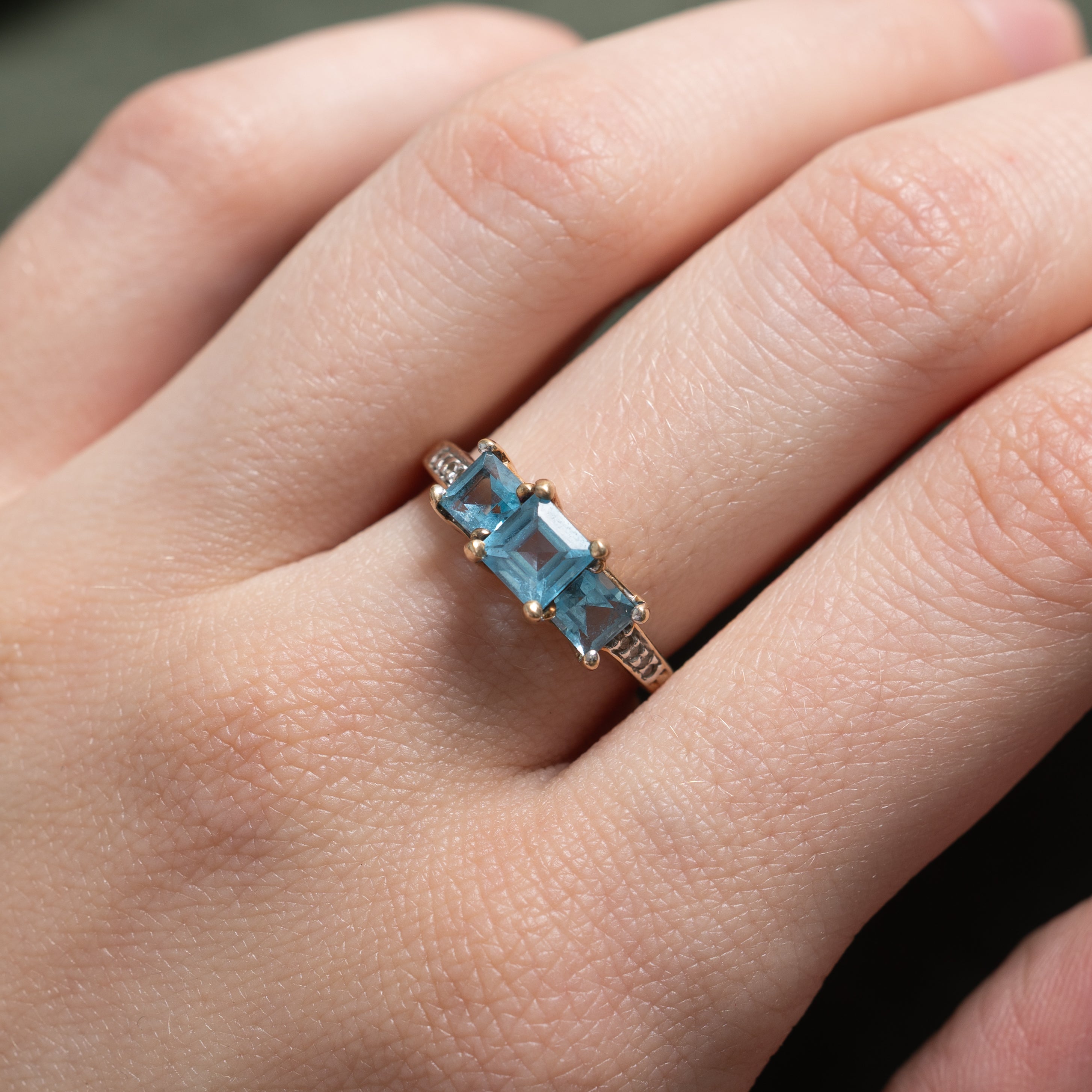 Three Stone Topaz & Diamond Ring | 1.40ctw, 0.04ctw | SZ 7