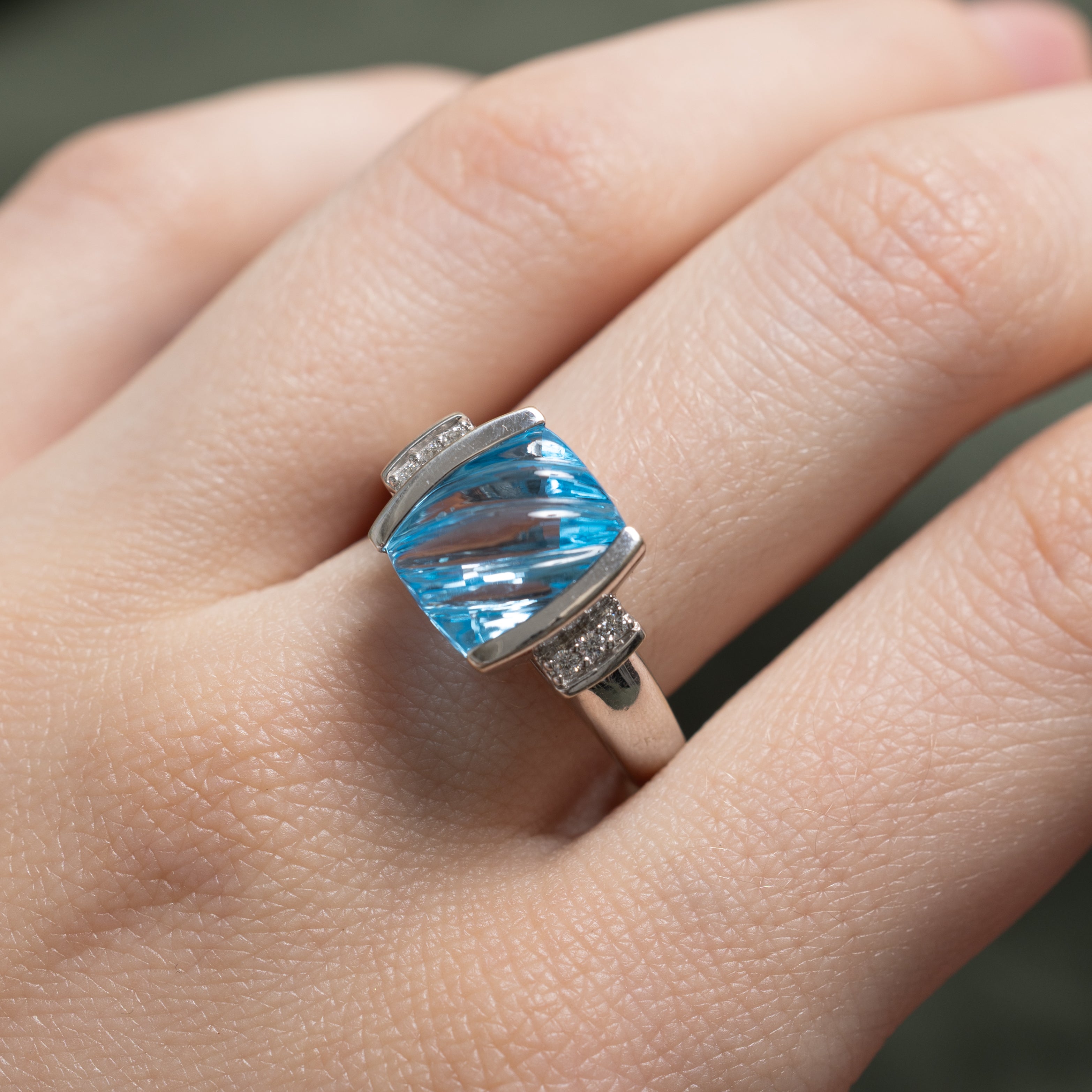 Carved Topaz & Diamond Cocktail Ring | 4.50ct, 0.03ctw | SZ 8