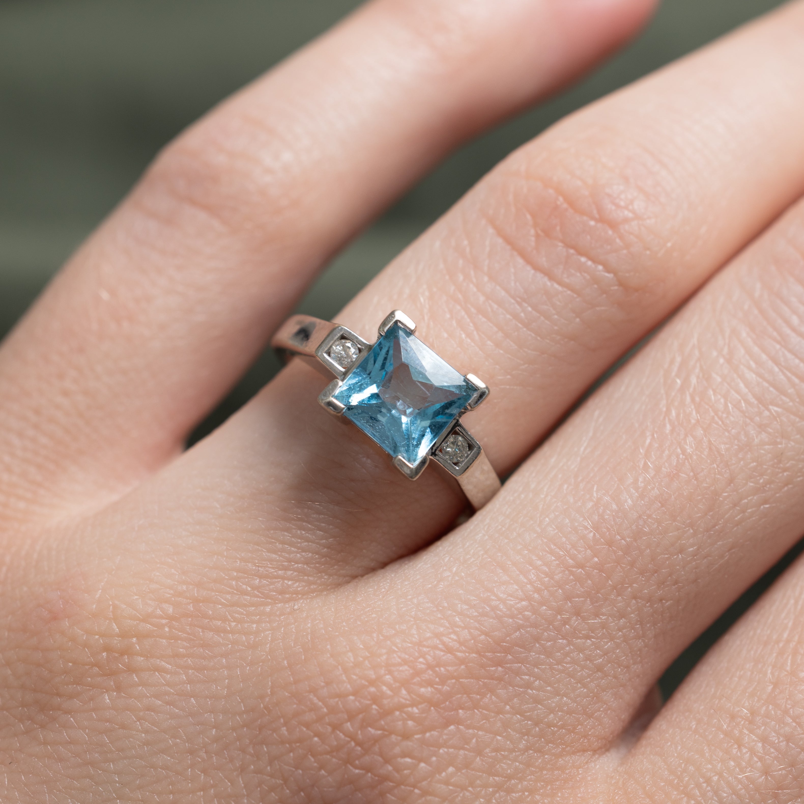 Square Cut Topaz & Diamond Ring | 1.72ct, 0.03ctw | SZ 4.75