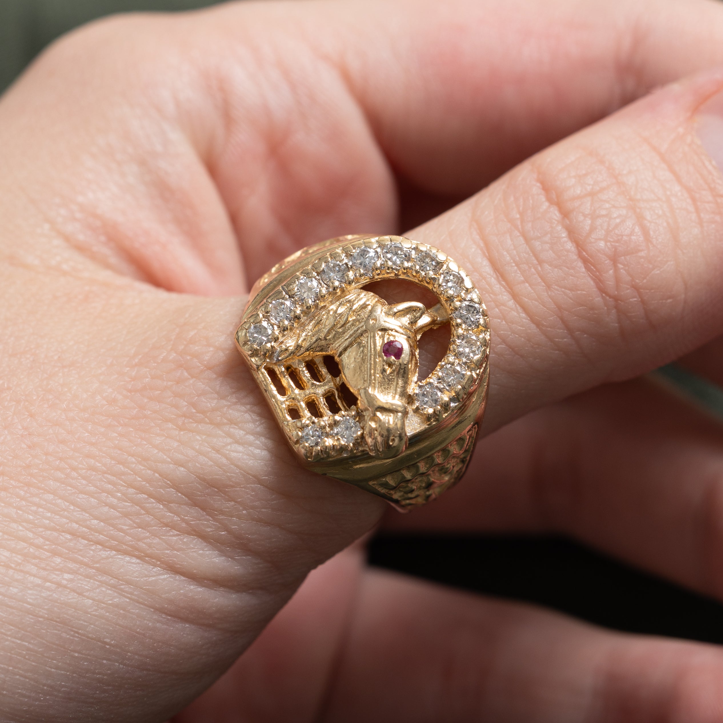 Diamond & Ruby Horse Ring | 0.40ctw, 0.01ct | SZ 9.5
