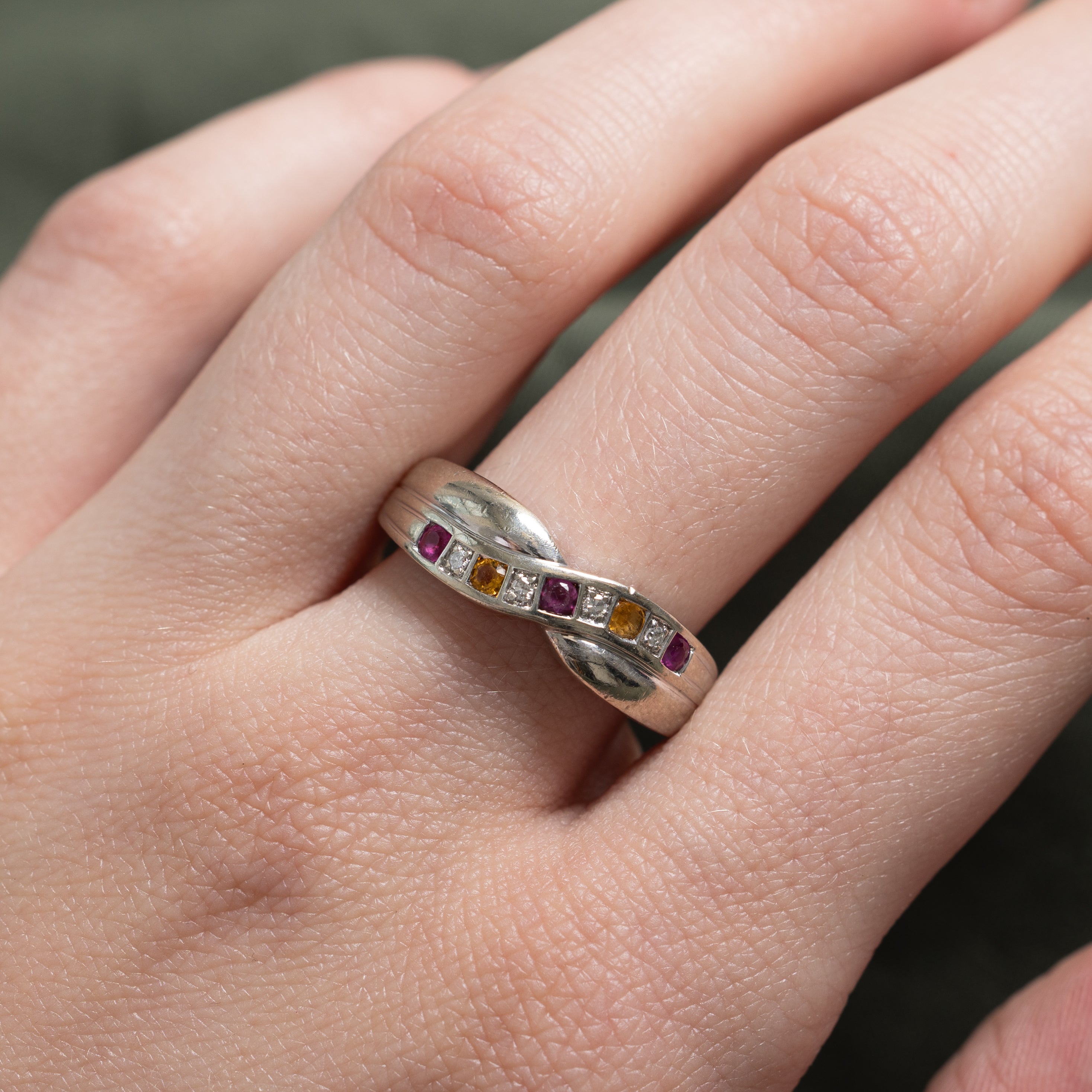 Mixed Gemstone Crossover Ring | 0.08ctw, 0.02ctw | SZ 8
