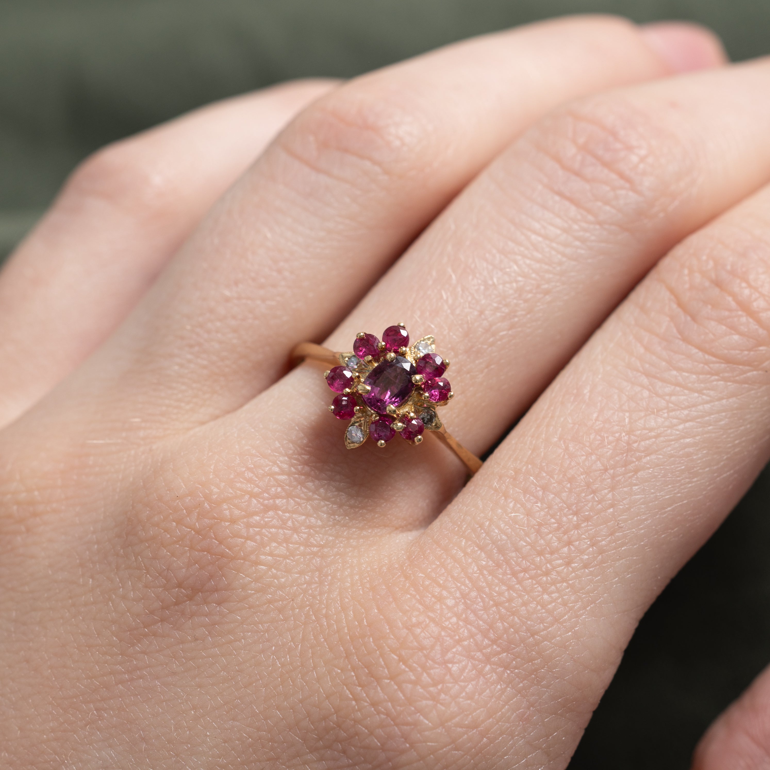 Ruby & Diamond Cluster Ring | 0.45ctw, 0.02ctw | SZ 8.5