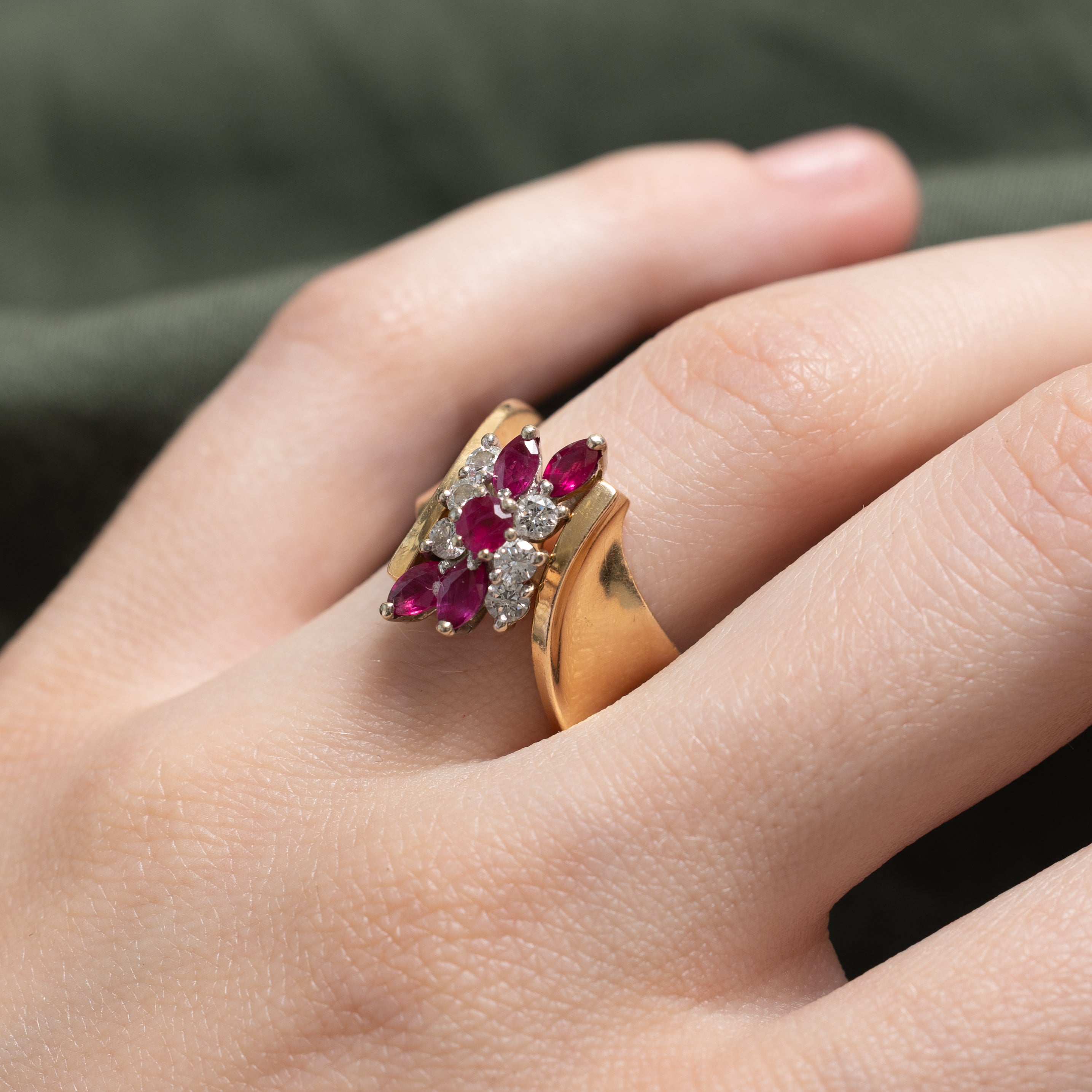 Ruby & Diamond Cluster Ring| 0.38ctw, 0.30ctw | SZ 6.25