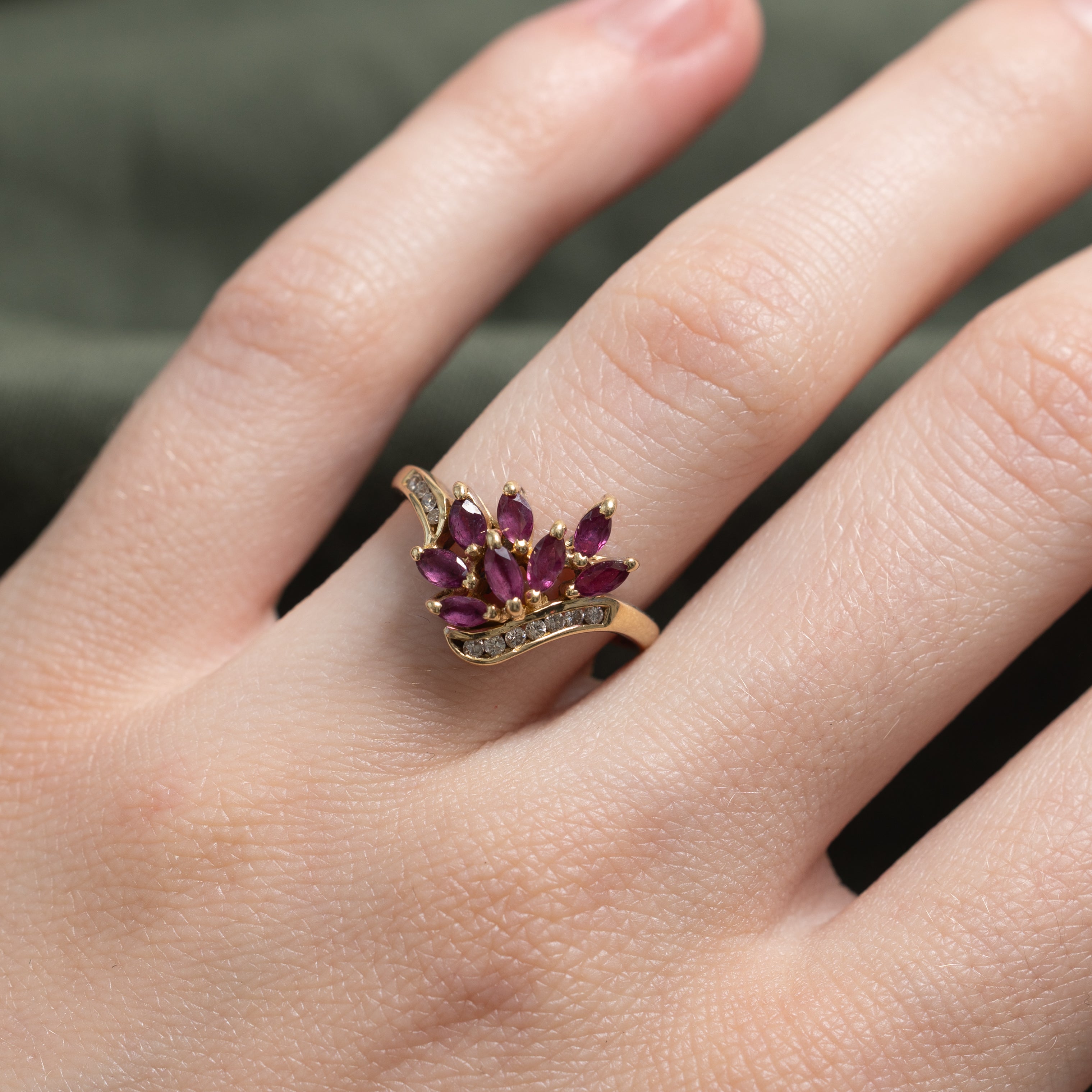Ruby & Diamond Cluster Ring | 0.45ctw, 0.08ctw | SZ 6.25