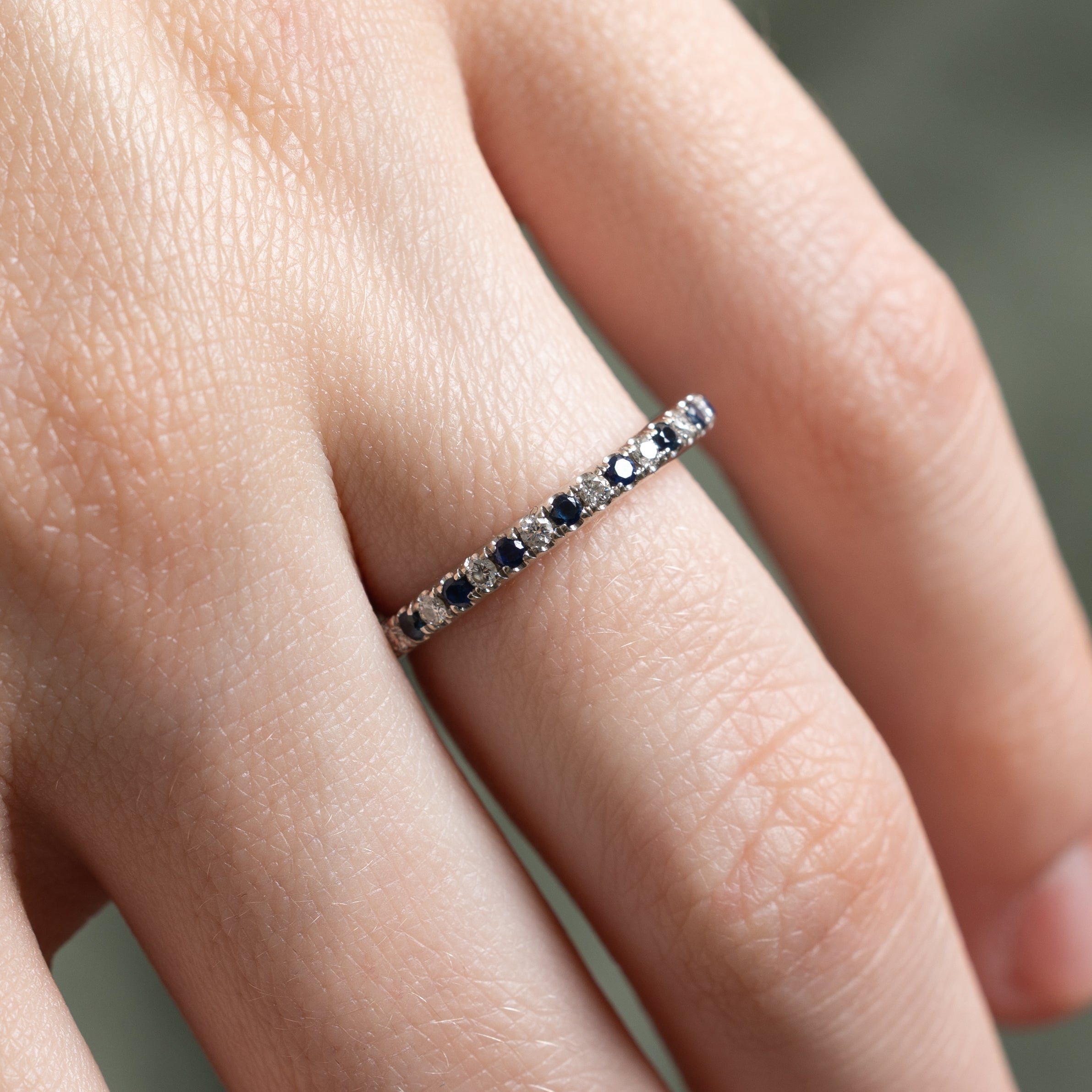 Semi Eternity Sapphire & Diamond Ring | 0.10ctw, 0.09ctw | SZ 5.5
