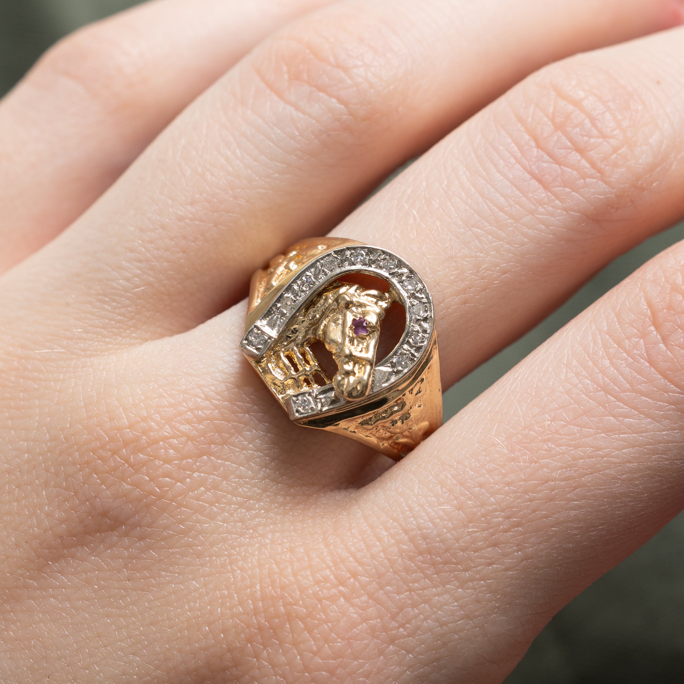 Diamond & Ruby Horseshoe Ring | 0.10ctw, 0.01ct | SZ 9.5