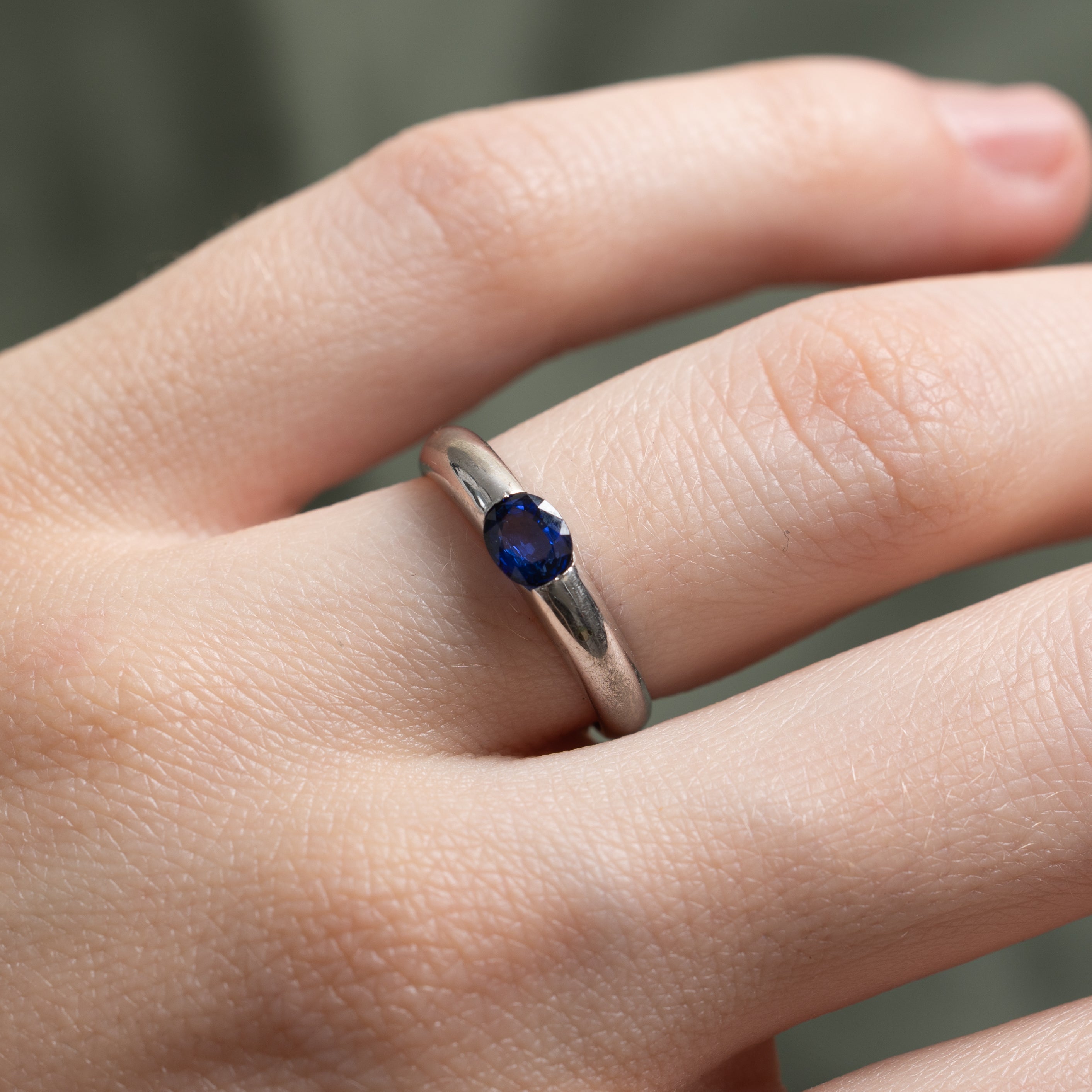 East West Oval Cut Synthetic Sapphire Ring | 0.36ct | SZ 5