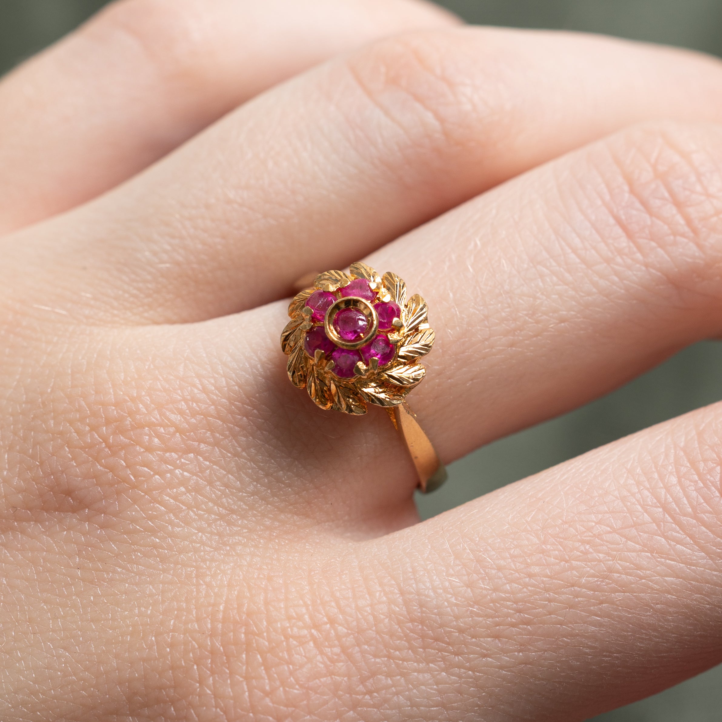 Synthetic Ruby Flower Ring | 0.26ctw | SZ 7.5