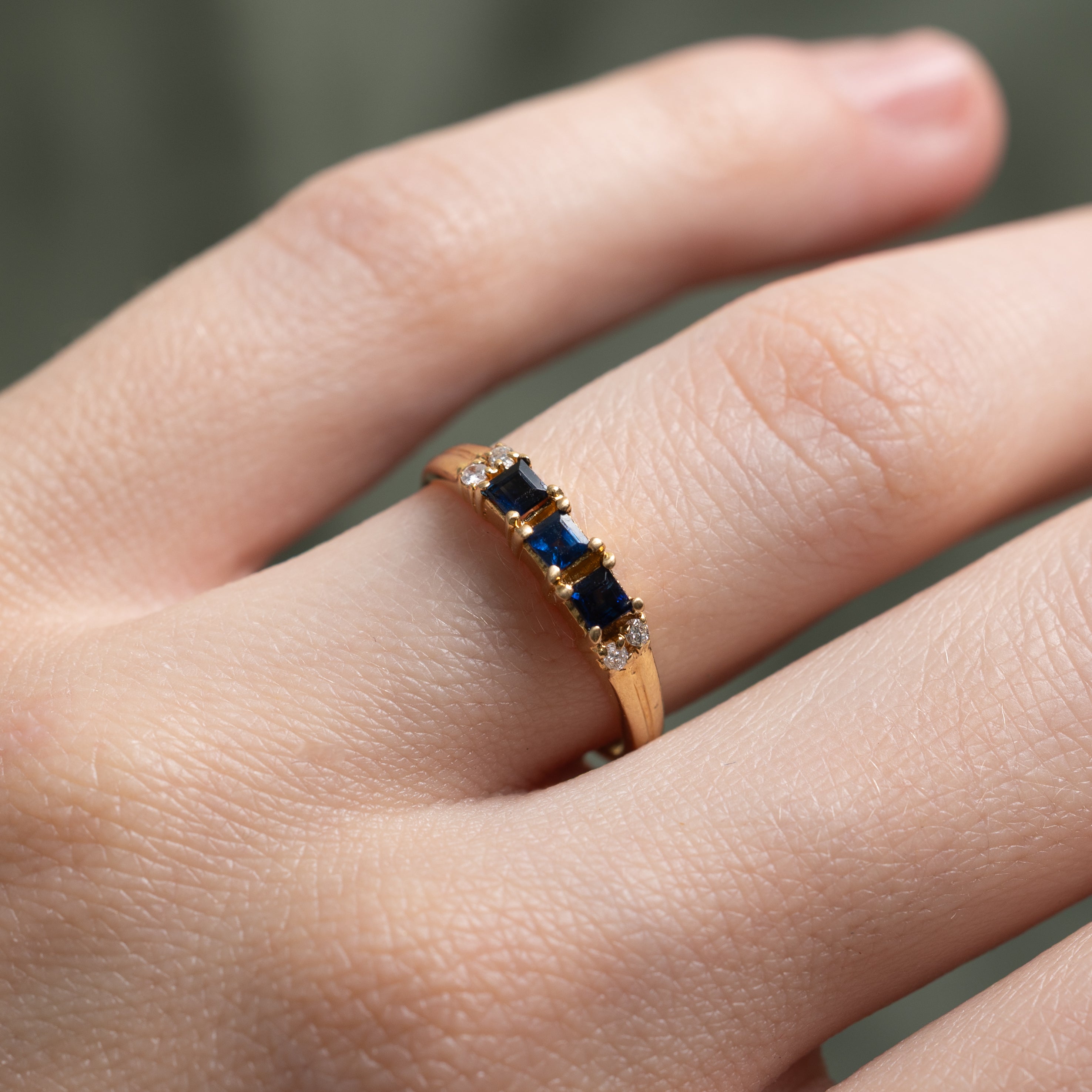 Three Stone Sapphire & Diamond Ring | 0.30ctw, 0.02ctw | SZ 5.75