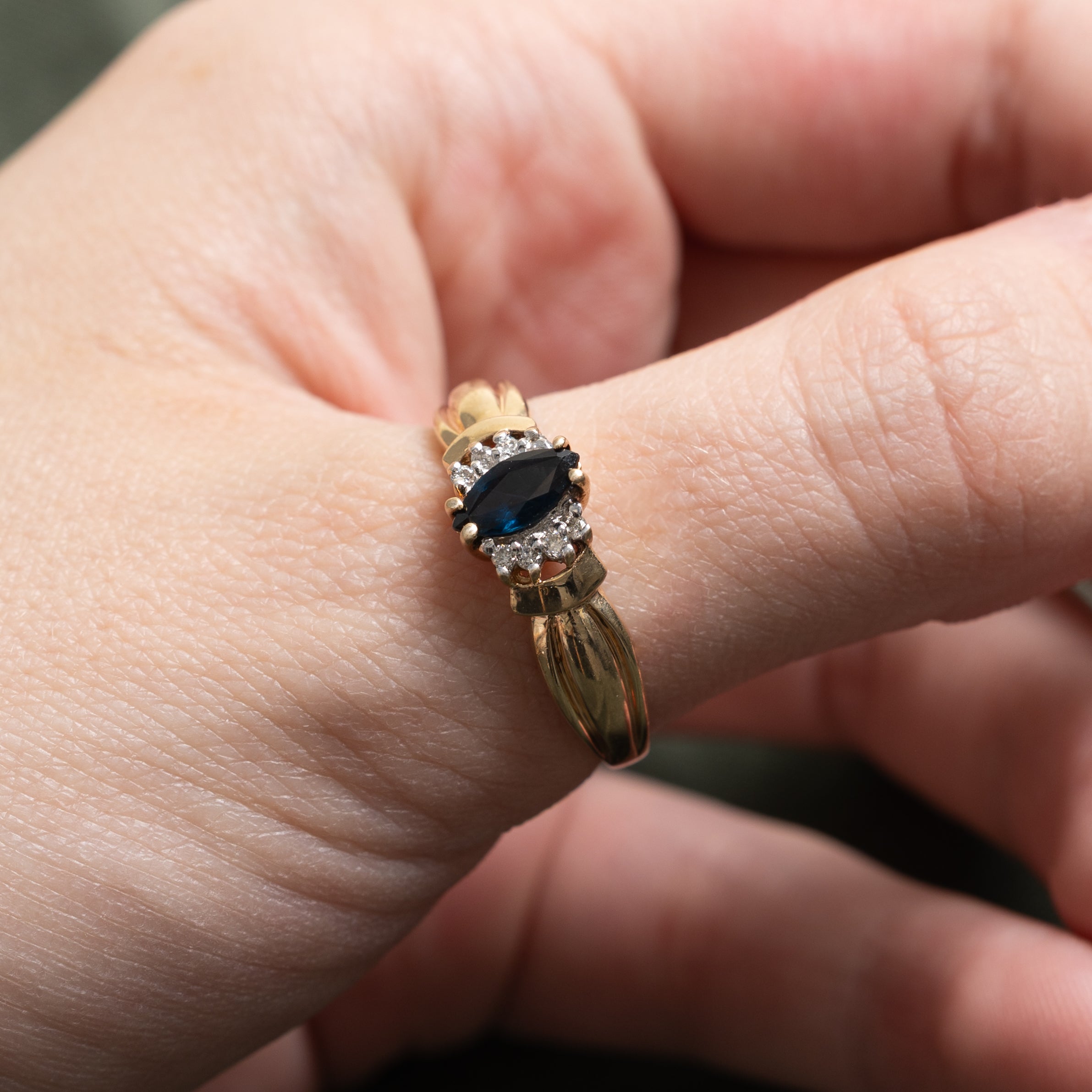 Marquise Cut Sapphire & Diamond Grooved Ring | 0.50ct, 0.03ctw | SZ 10.5
