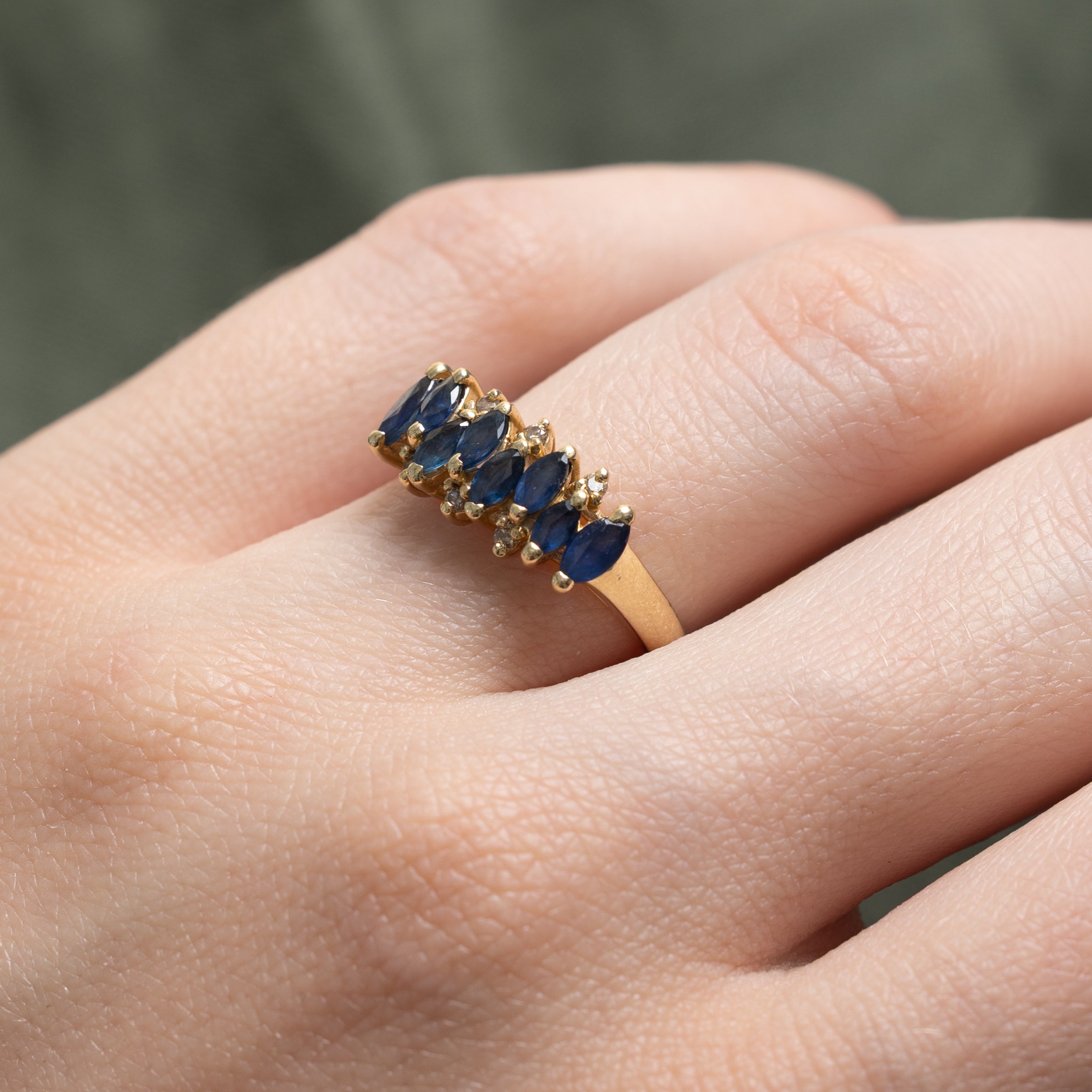 Marquise Cut Sapphire & Diamond Ring | 0.64ctw, 0.03ctw | SZ 6