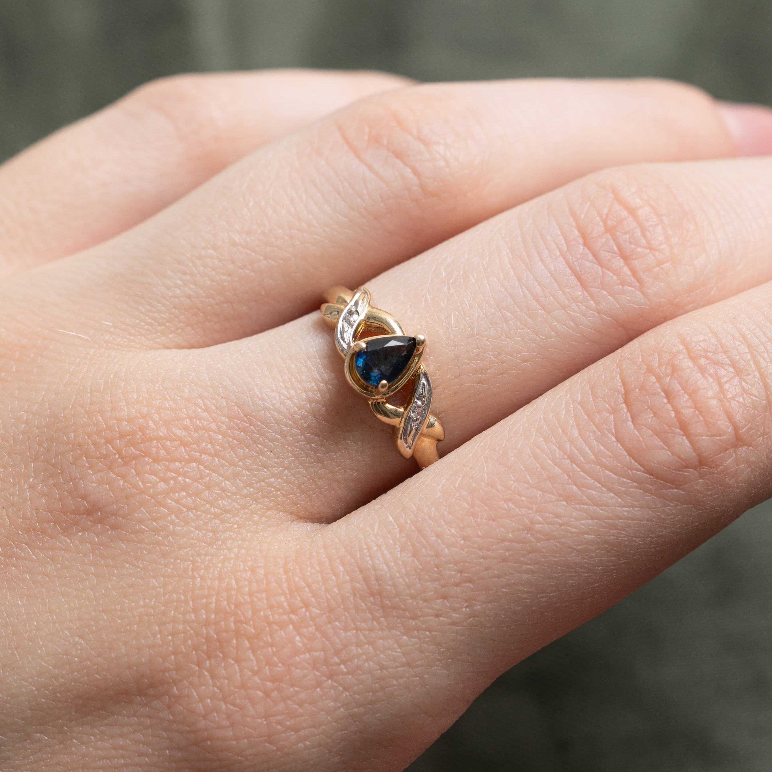 Pear Cut Sapphire & Diamond Cross Over Ring | 0.48ct, 0.01ctw | SZ 6.75